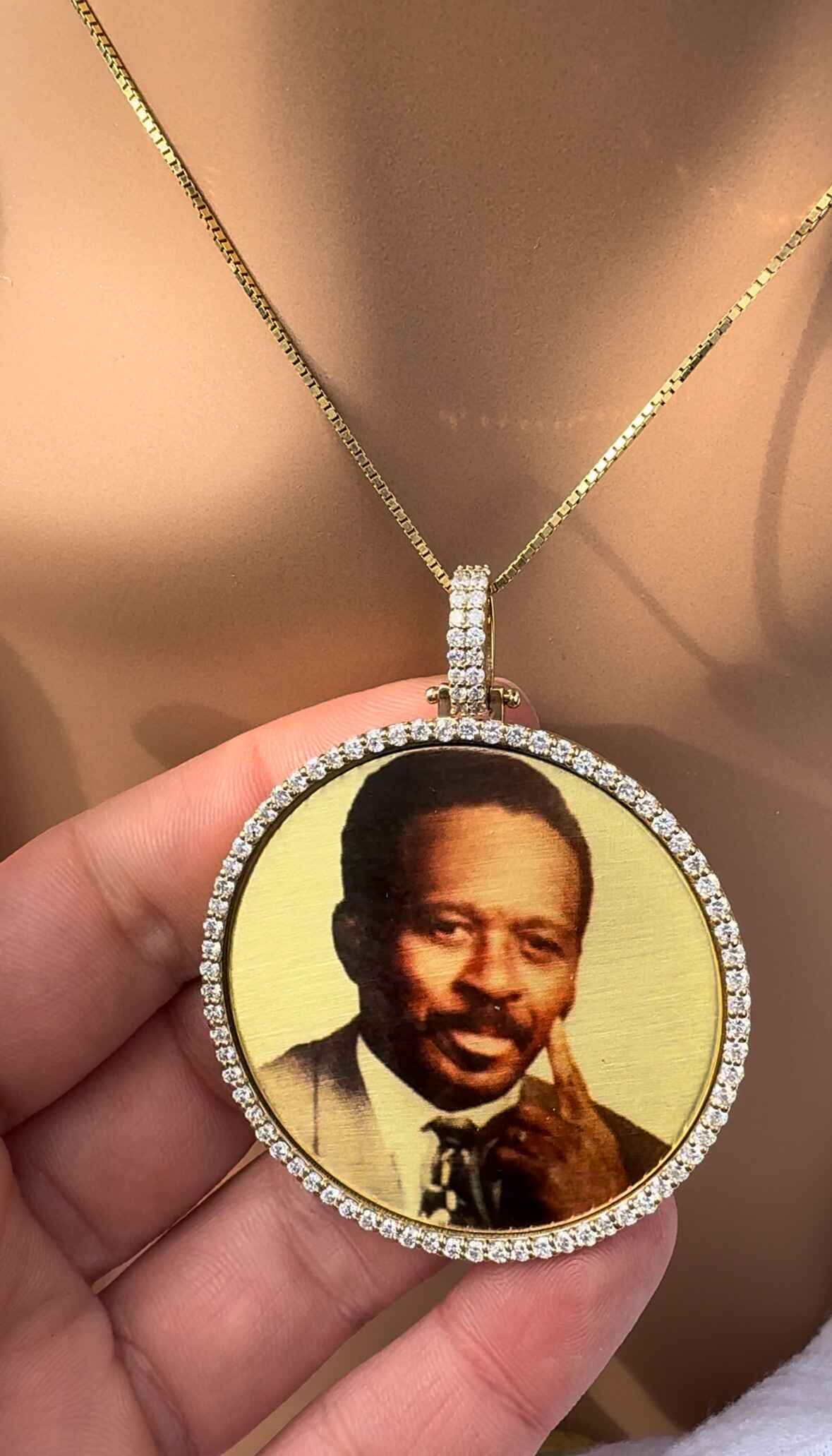 Large Diamond & Gold Photo Pendant Medallion