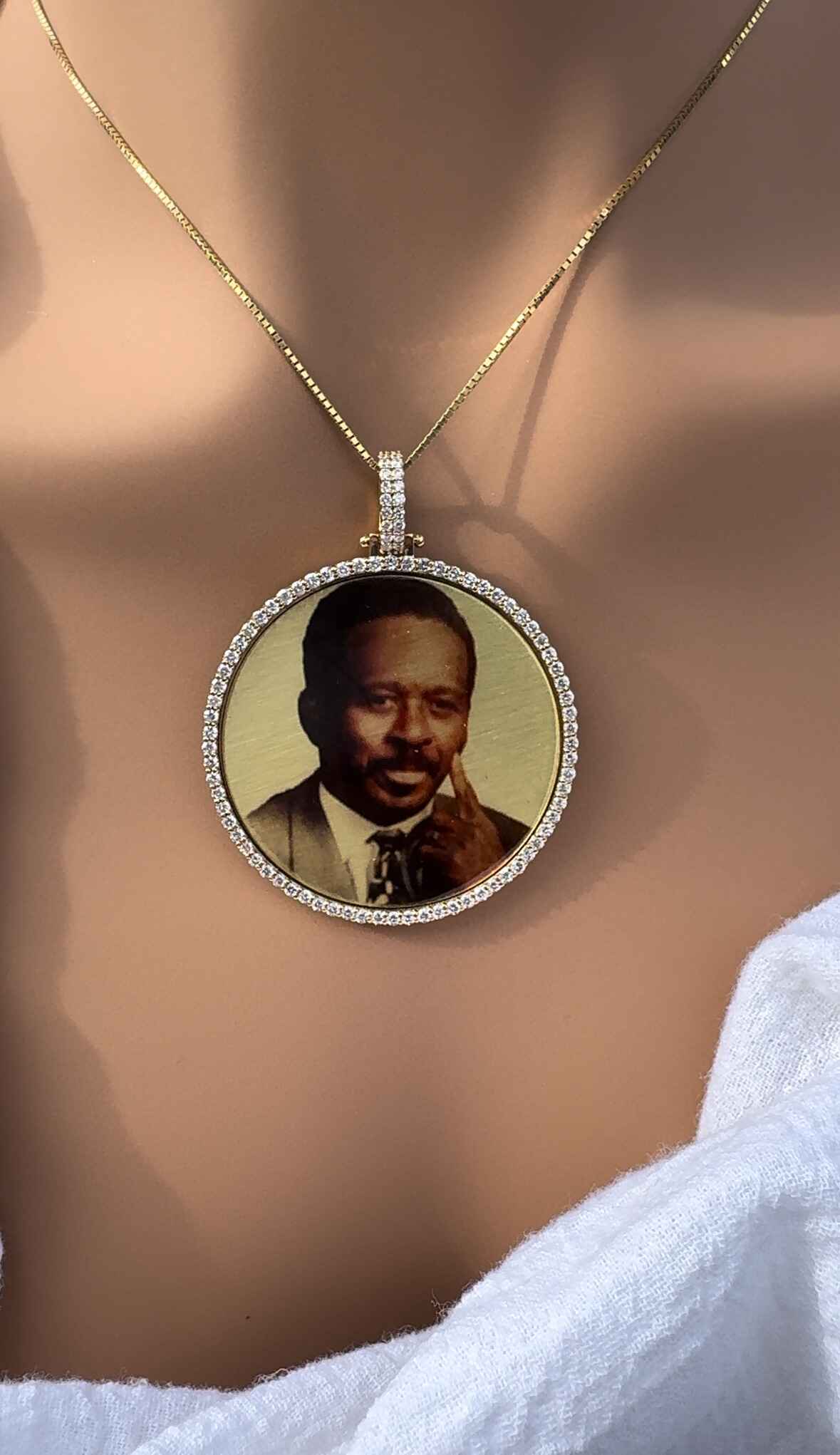 Large Diamond & Gold Photo Pendant Medallion