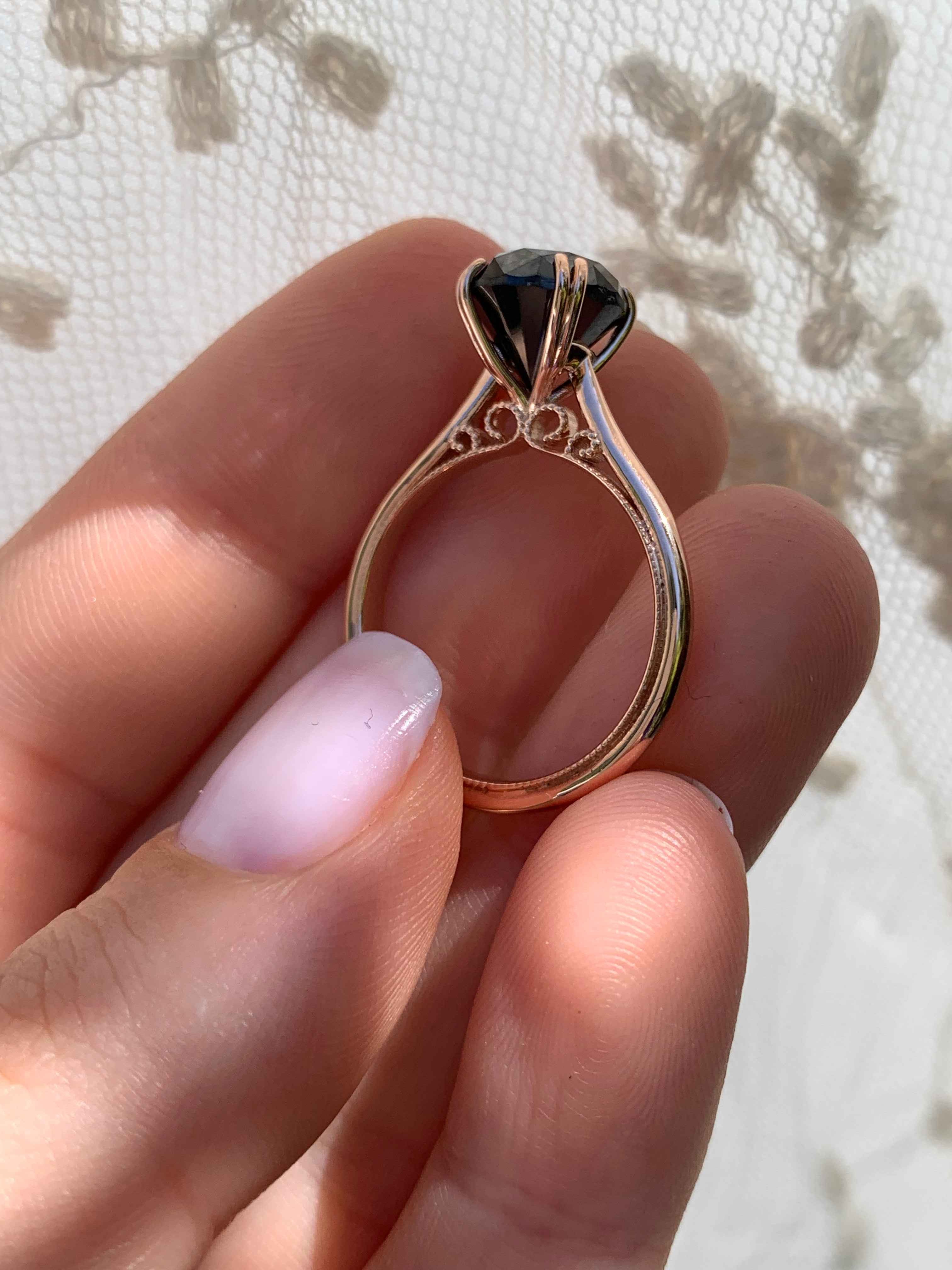 Round Black Diamond Custom Engagement Ring