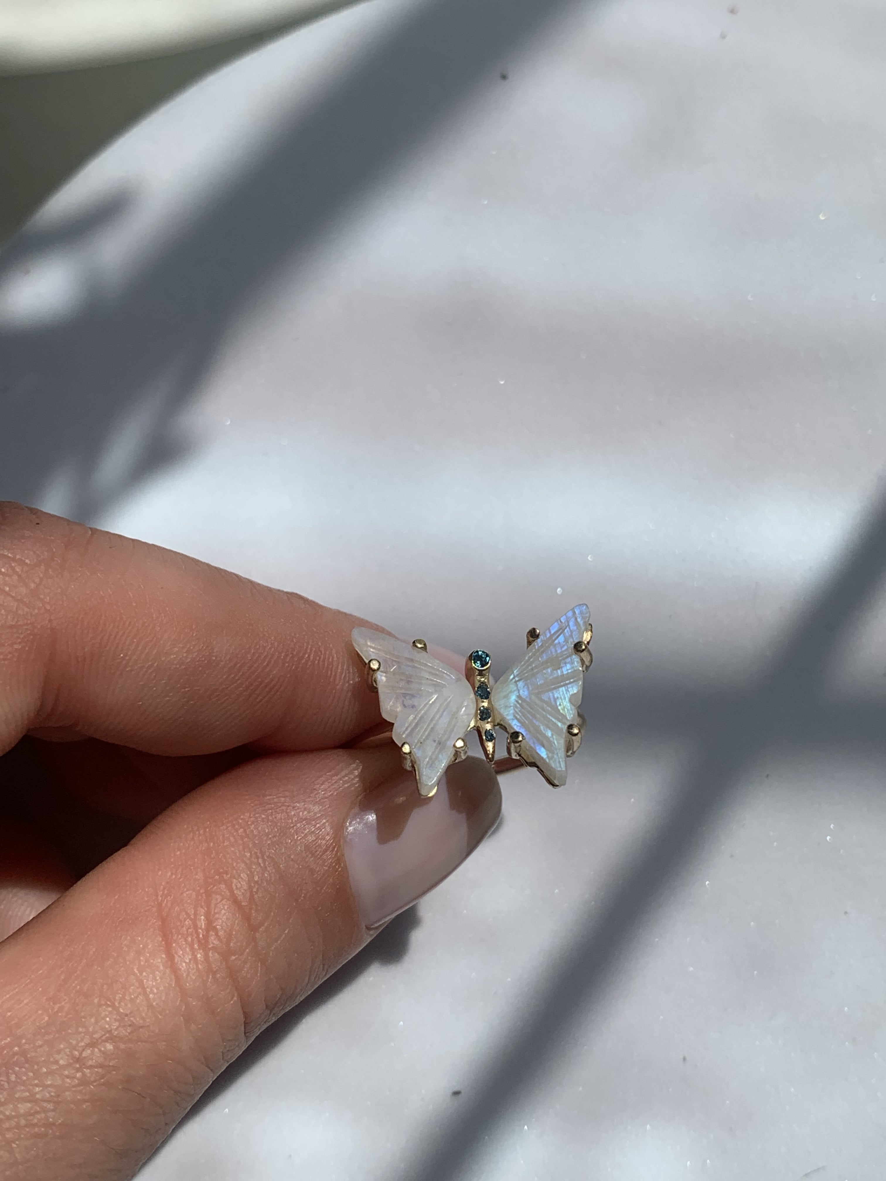 Moonstone and Sapphire/Topaz Butterfly Ring