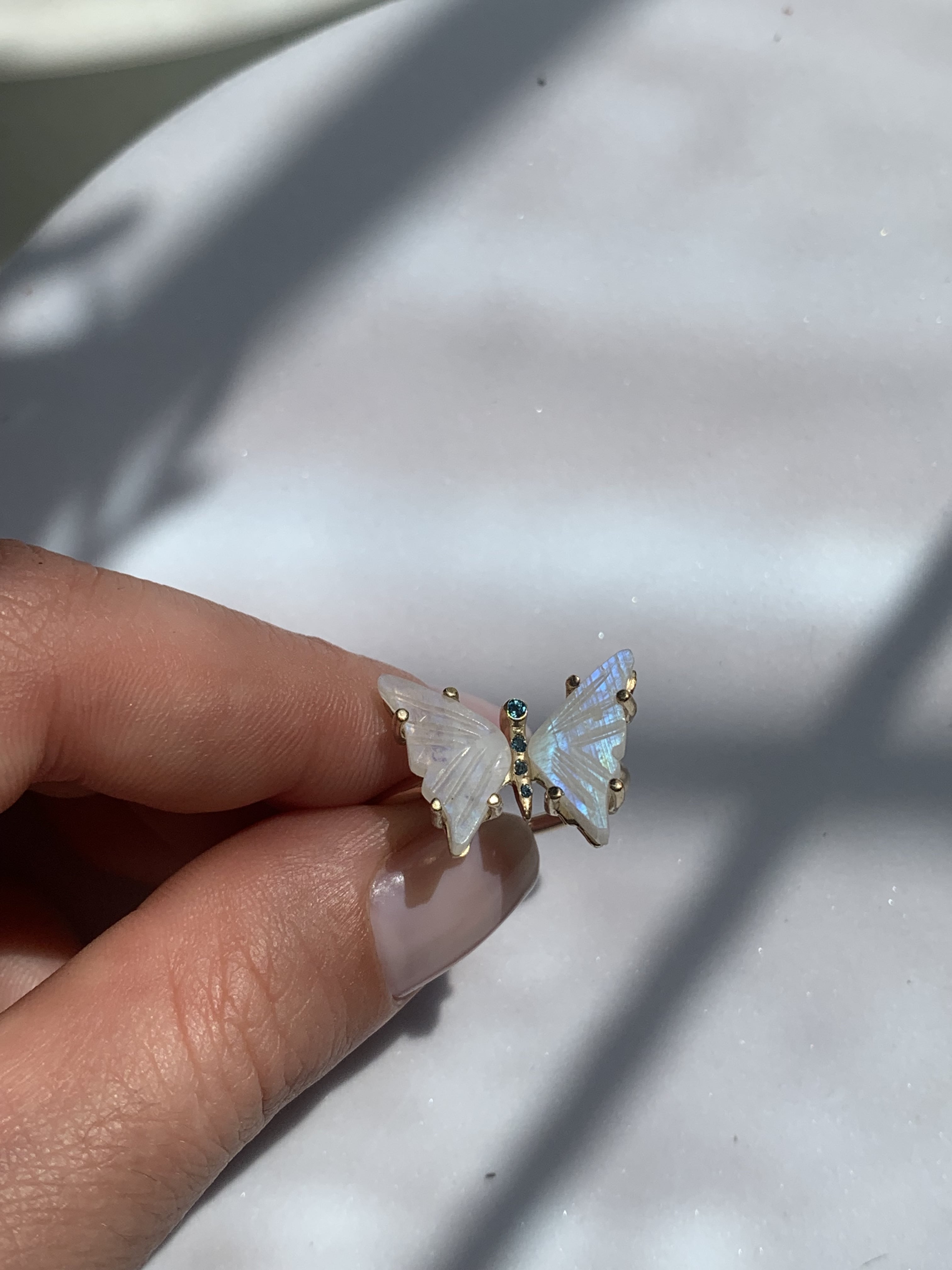 Moonstone and Sapphire Butterfly Ring