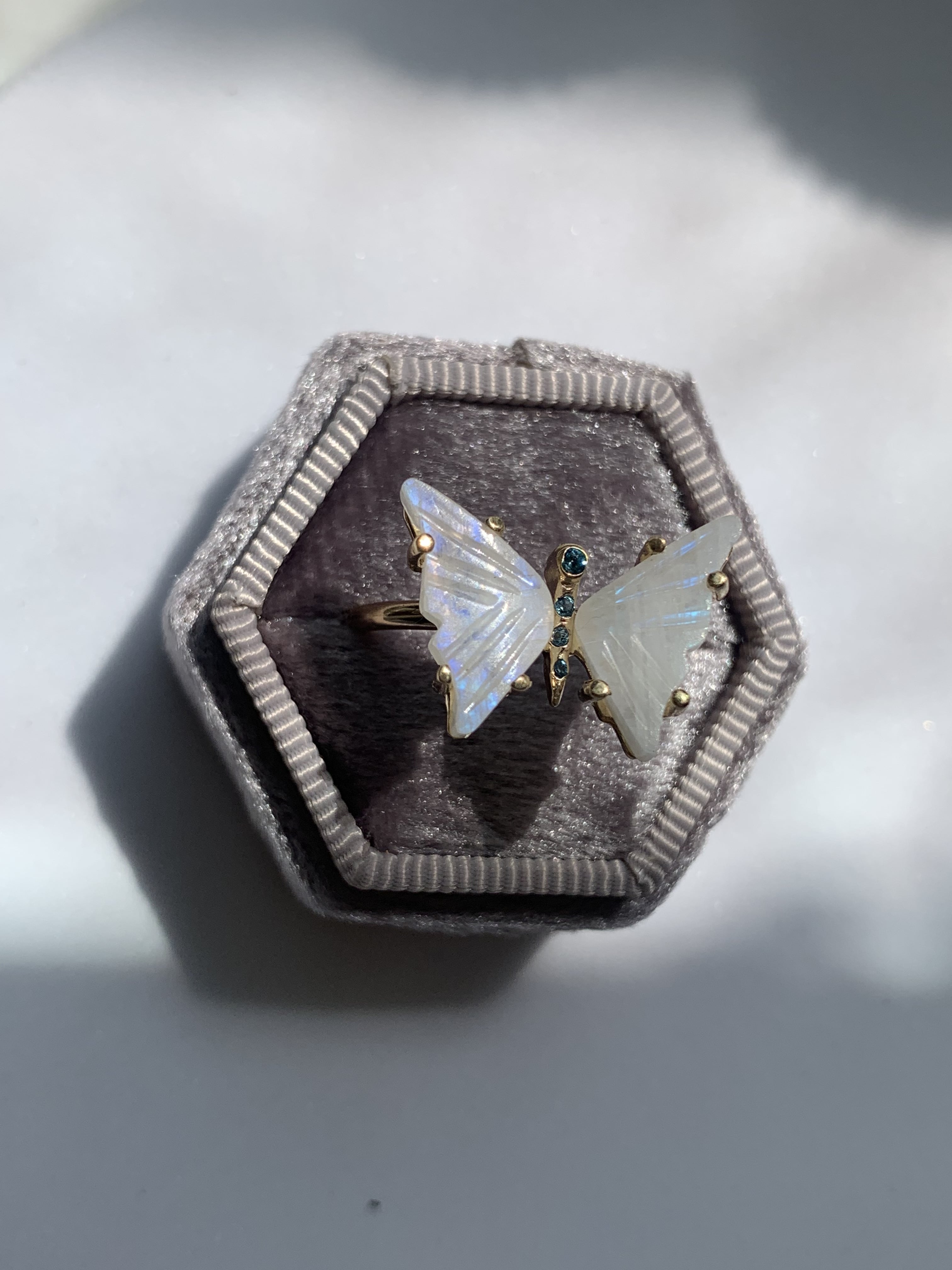 Moonstone and Sapphire/Topaz Butterfly Ring