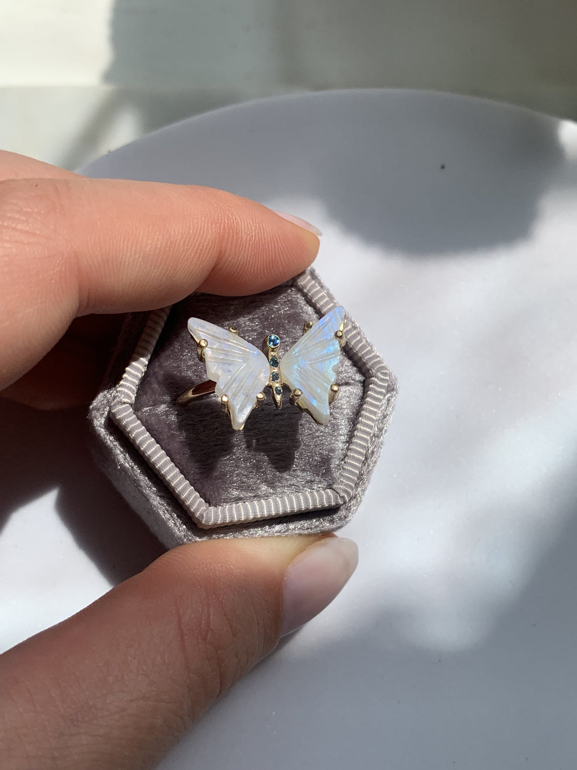 Moonstone and Sapphire Butterfly Ring