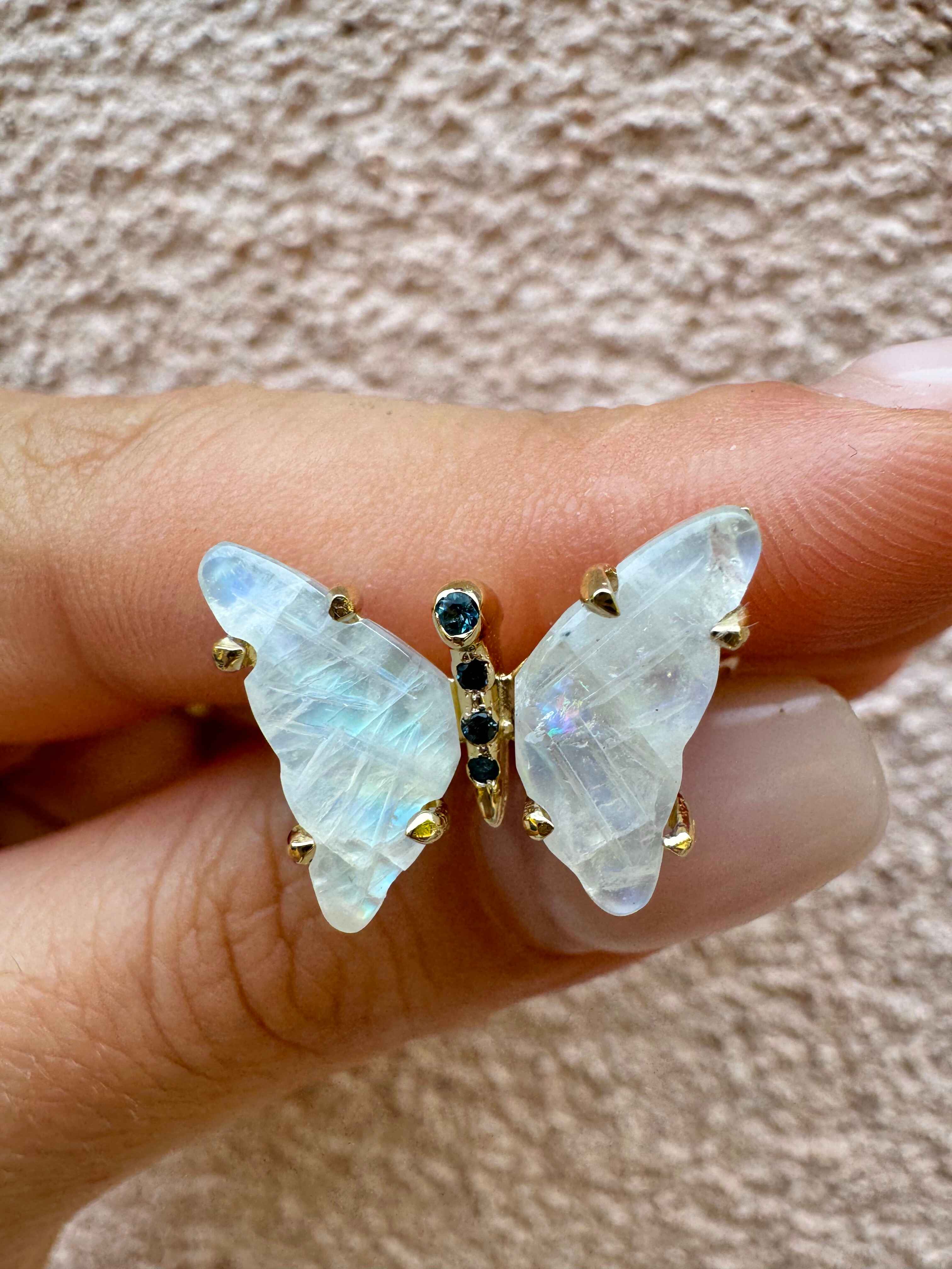 Moonstone and Sapphire/Topaz Butterfly Ring