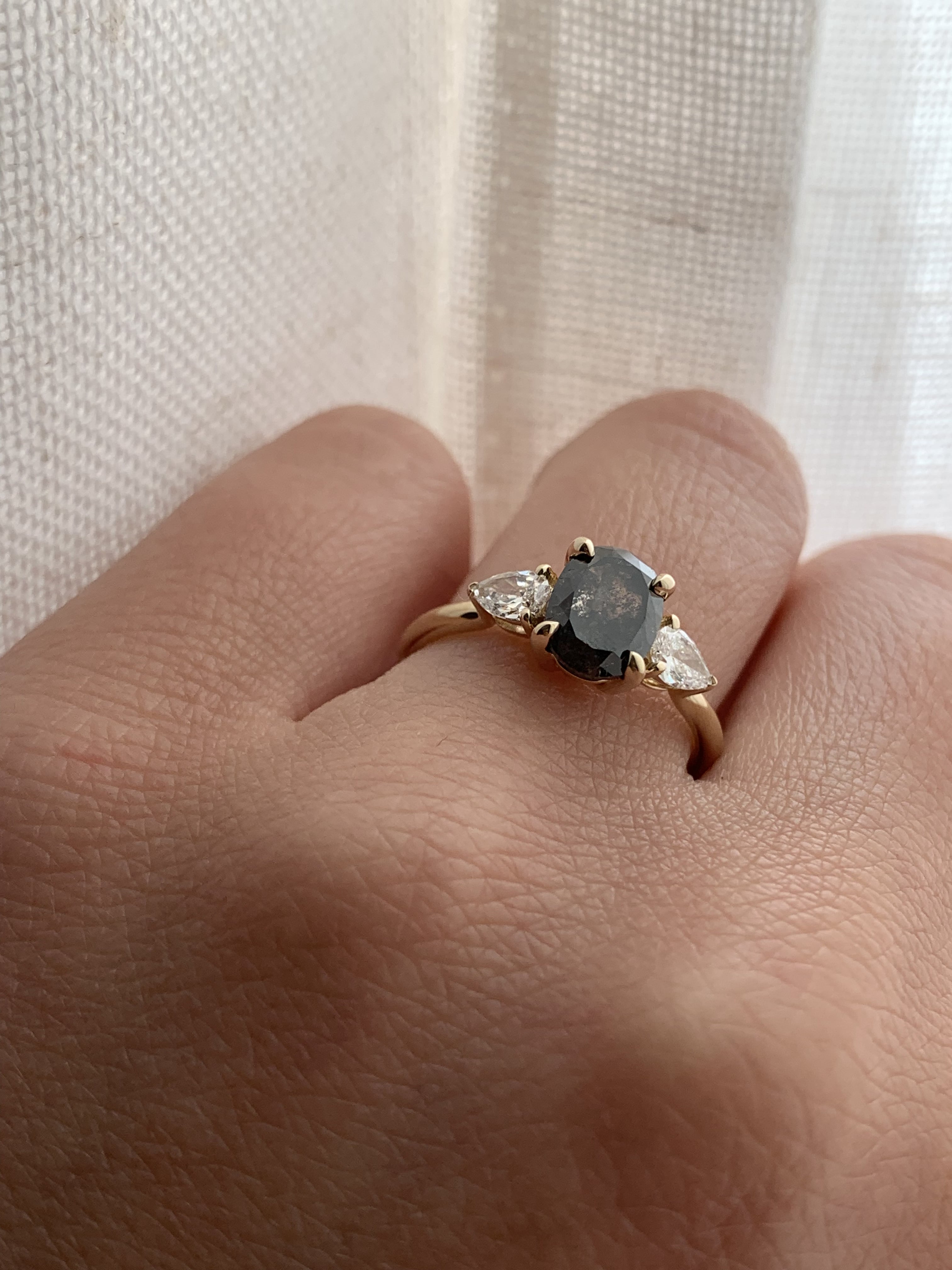 Salt & Pepper Oval Diamond Custom Engagement Ring