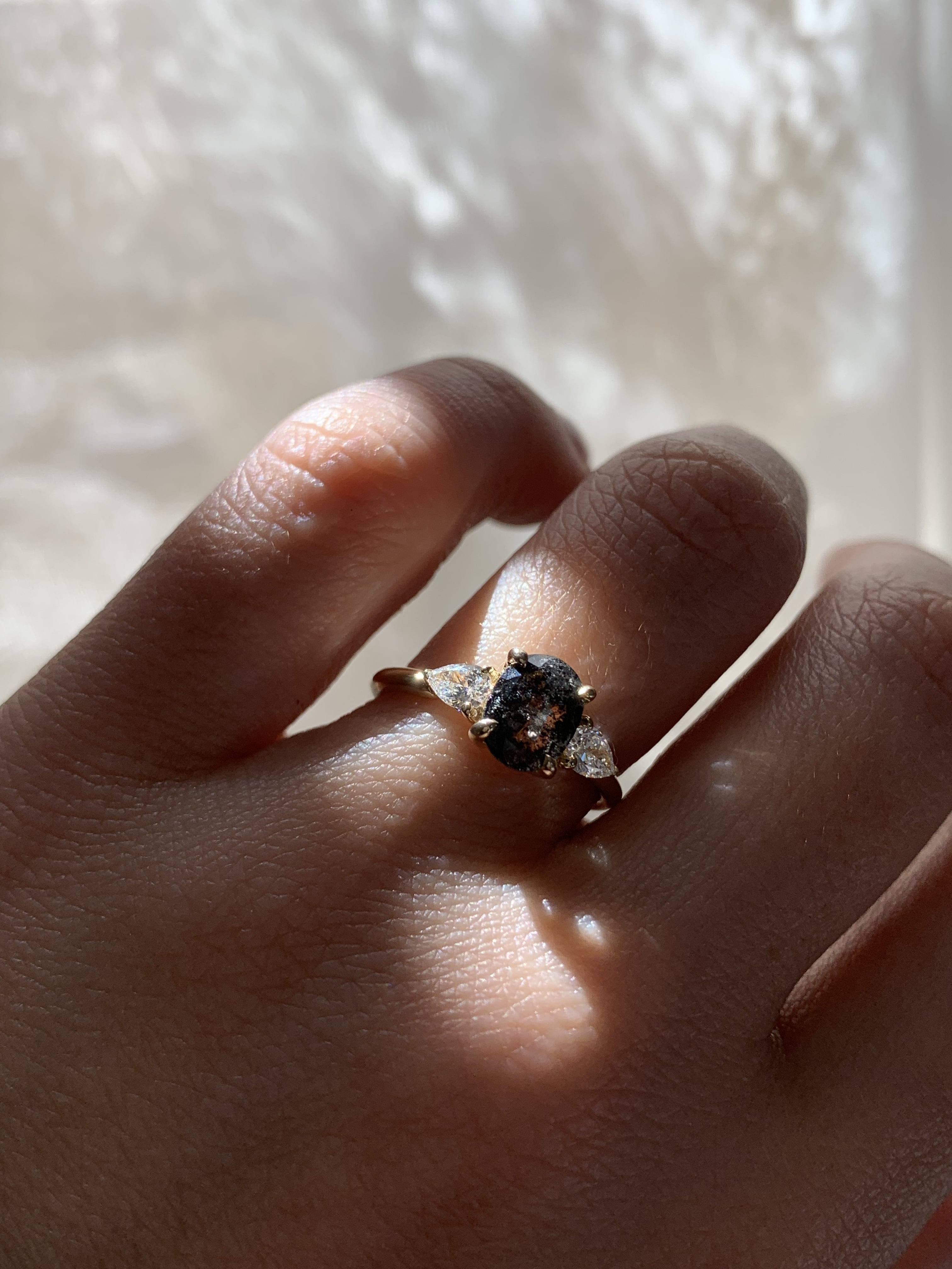 Salt & Pepper Oval Diamond Custom Engagement Ring