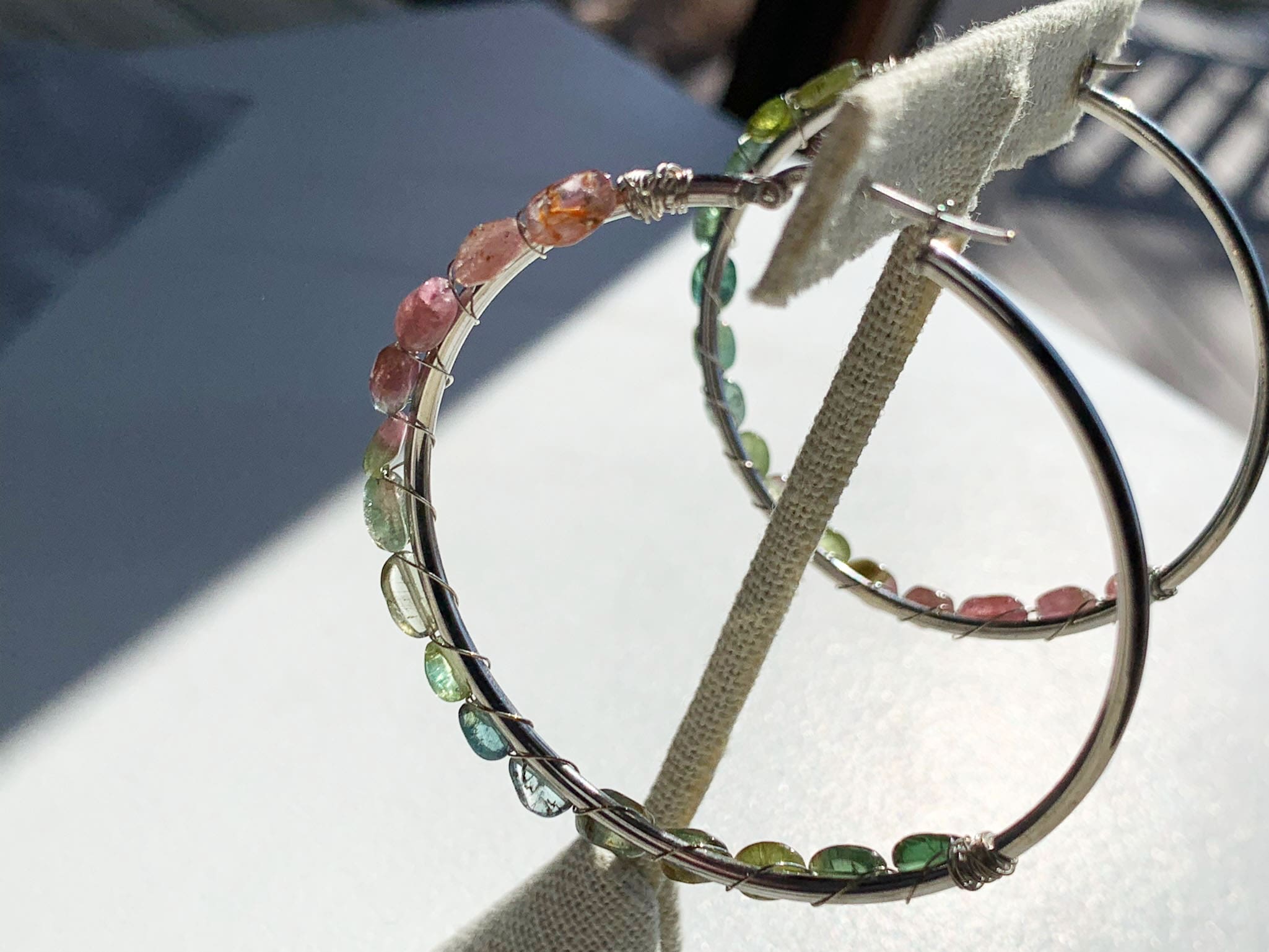 Ombre Pink and Green Tourmaline Hoops