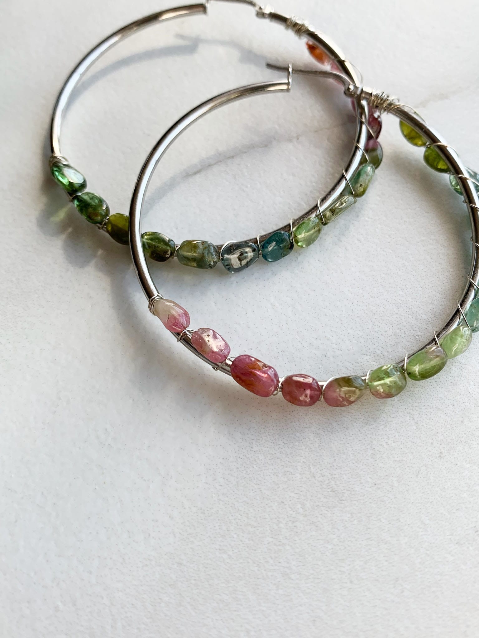 Ombre Pink and Green Tourmaline Hoops