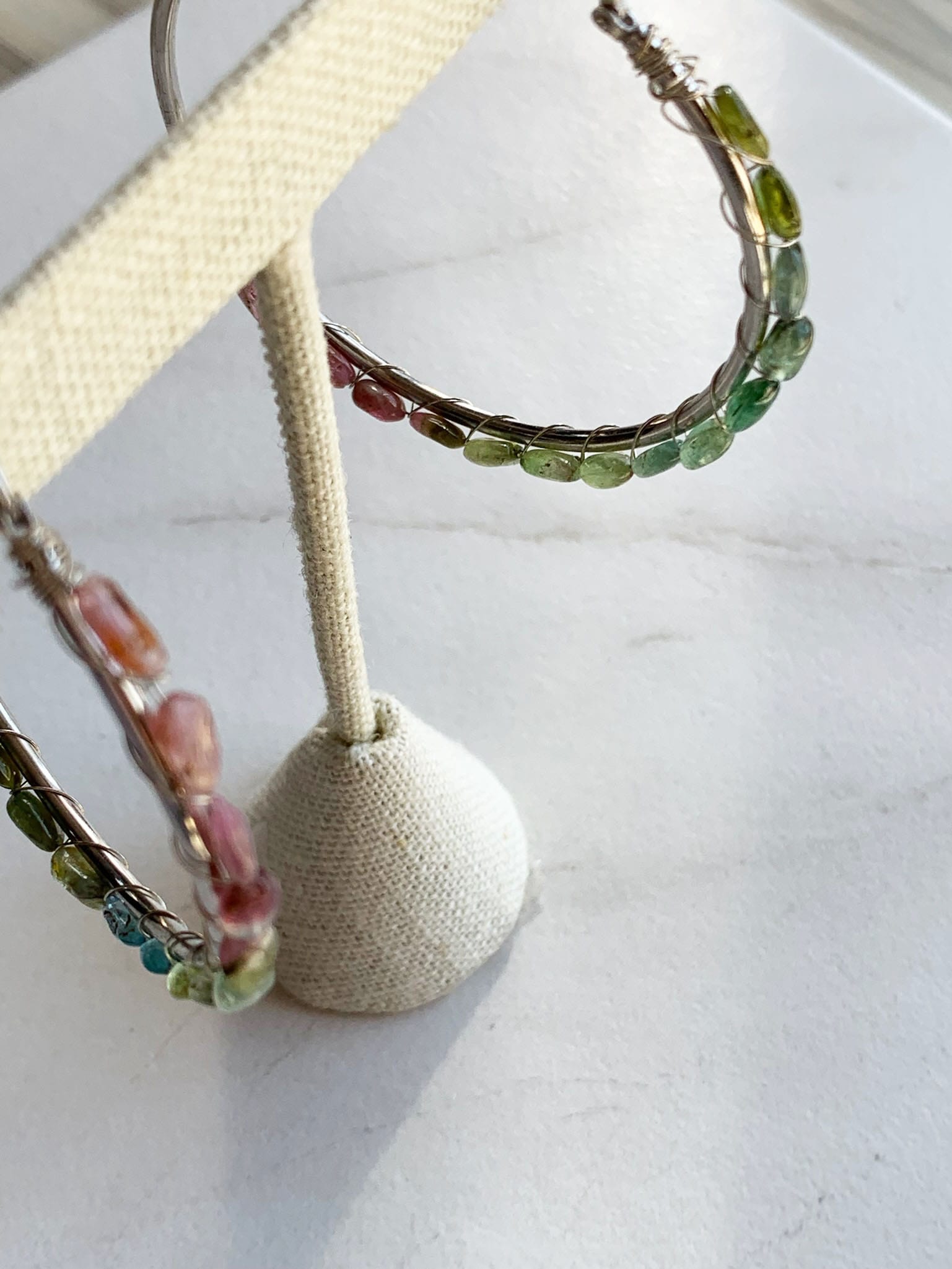 Ombre Pink and Green Tourmaline Hoops