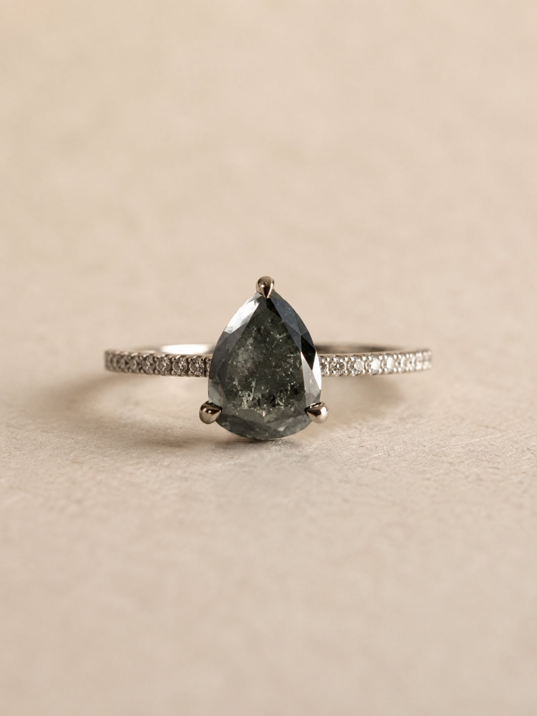 Pear Salt & Pepper Diamond Engagement Ring with Diamond Band
