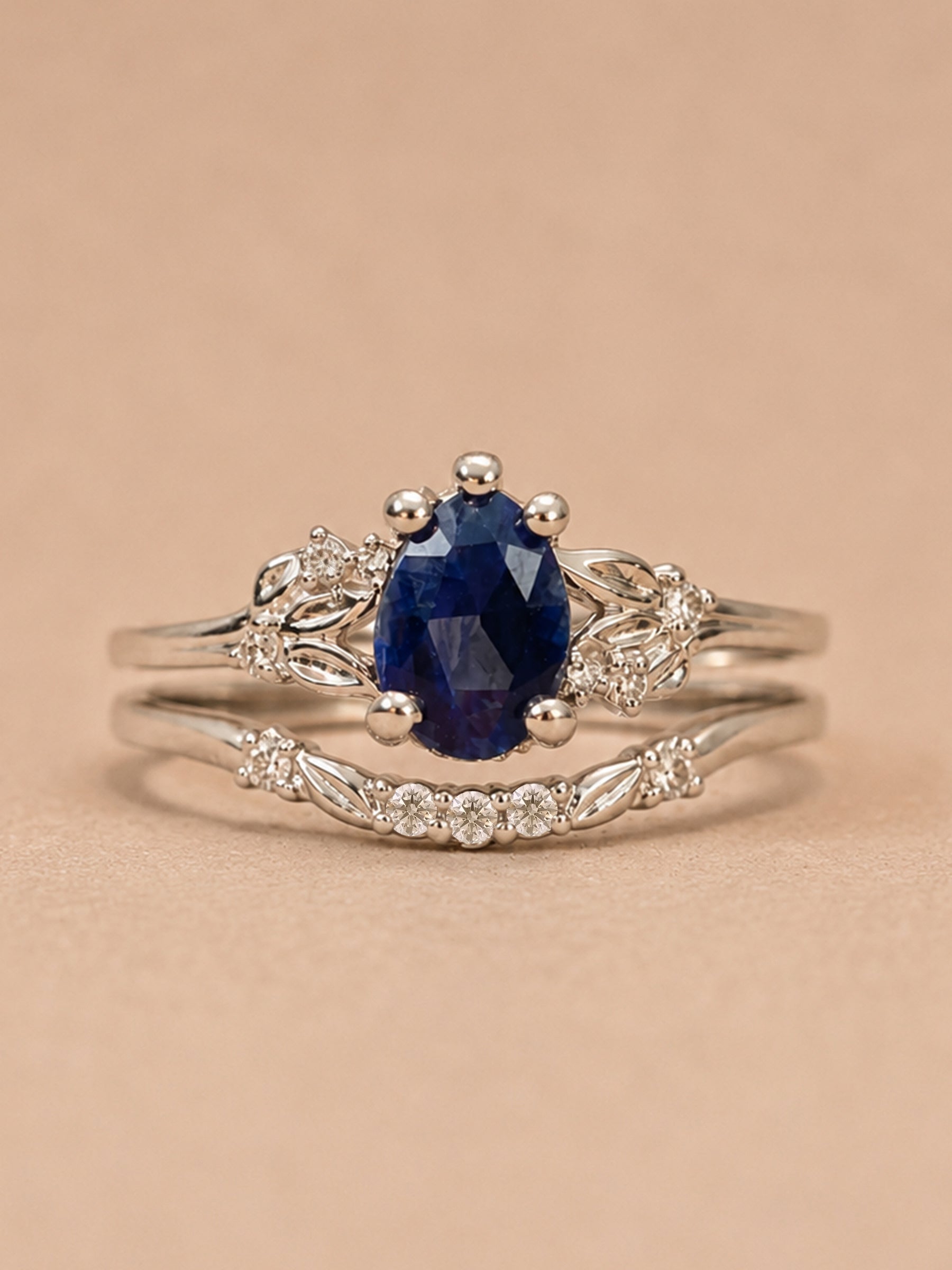 Pear Sapphire Floral Engagement Ring