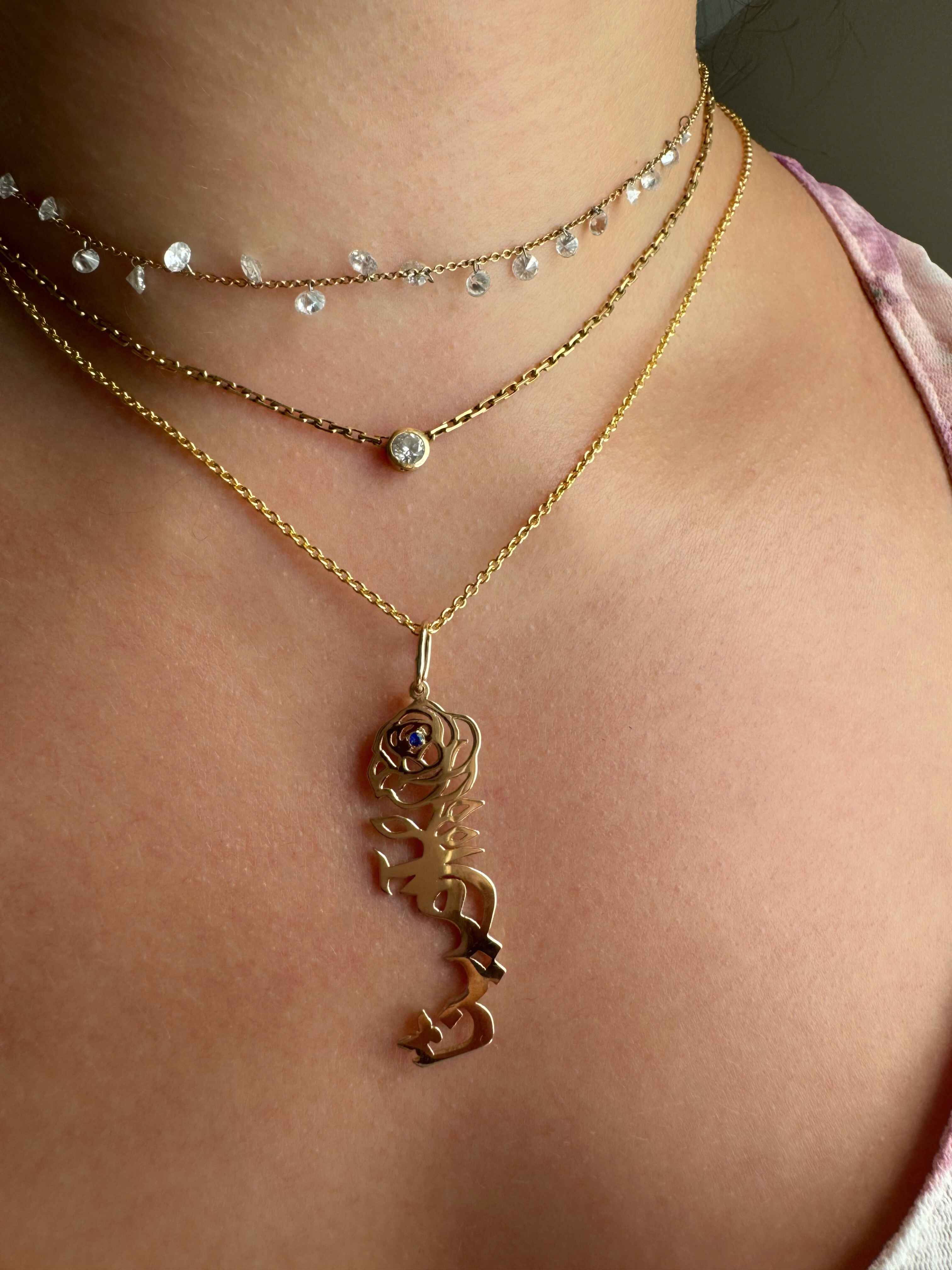 FLOWER AND BUTTERFLY Calligraphy Persian or Arabic Name Necklace