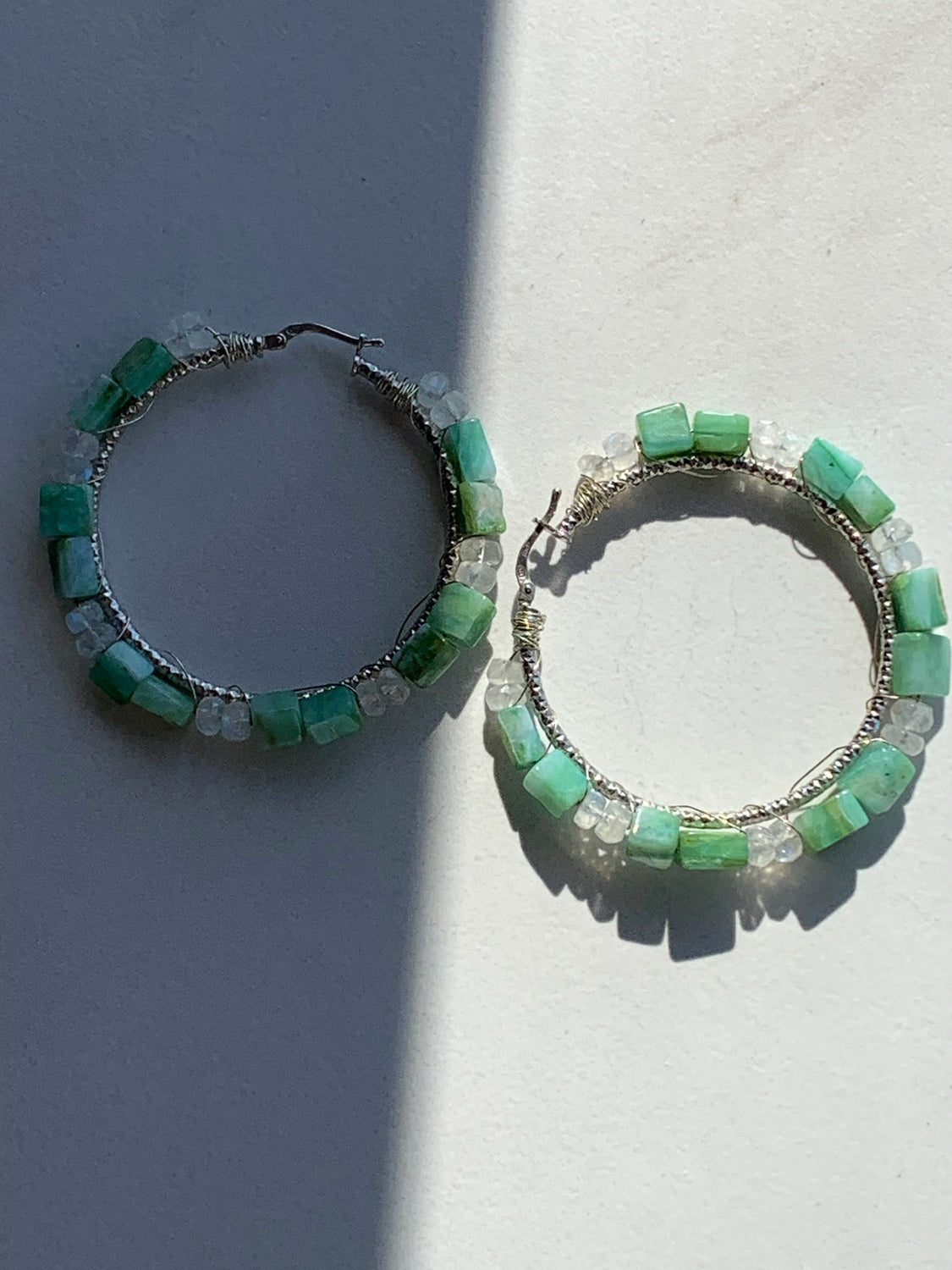 Peruvian Opal and Moonstone Hoops