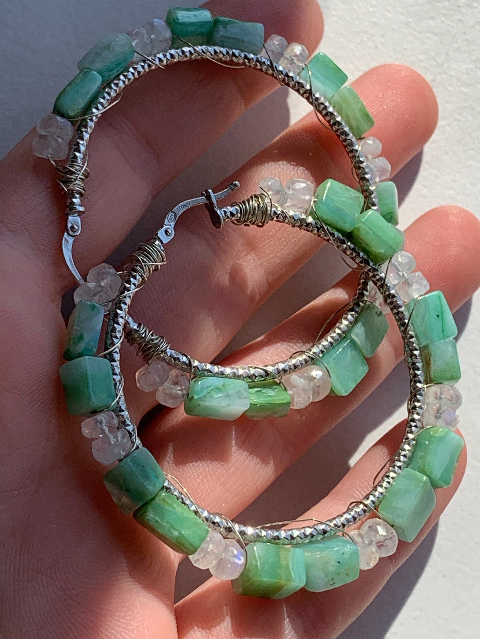 Peruvian Opal and Moonstone Hoops