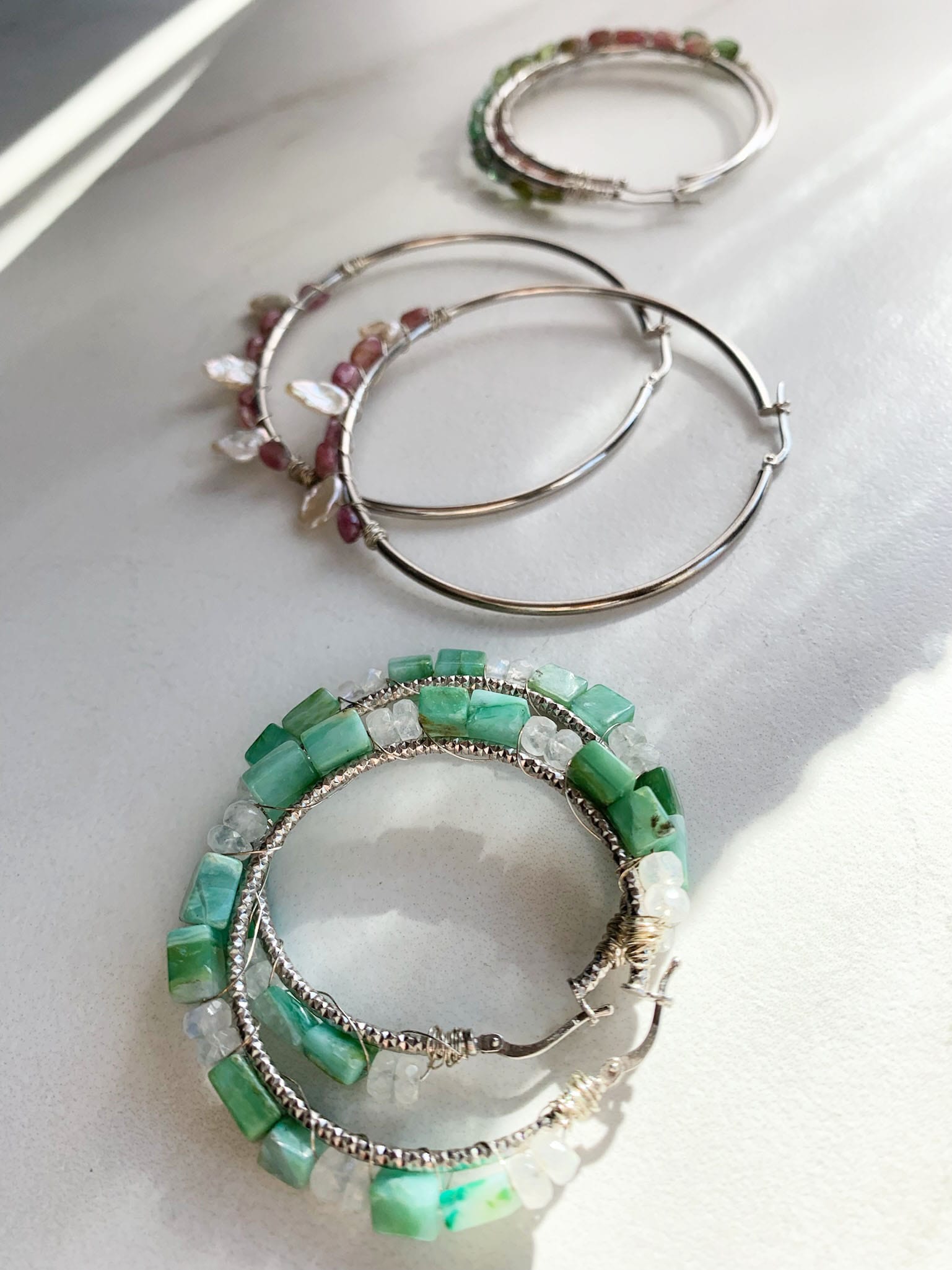 Peruvian Opal and Moonstone Hoops