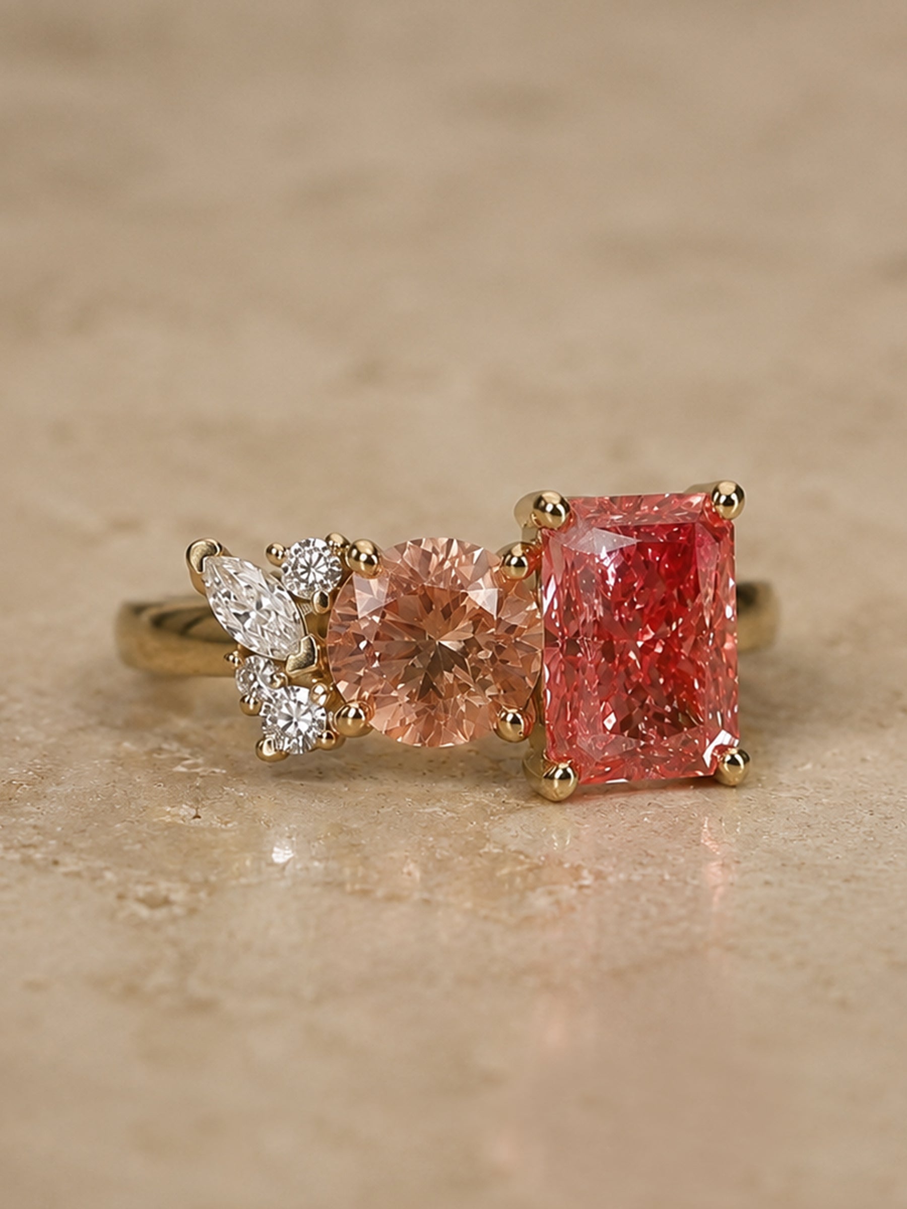 Pink Diamond Moi et Toi Floral Custom Engagement Ring