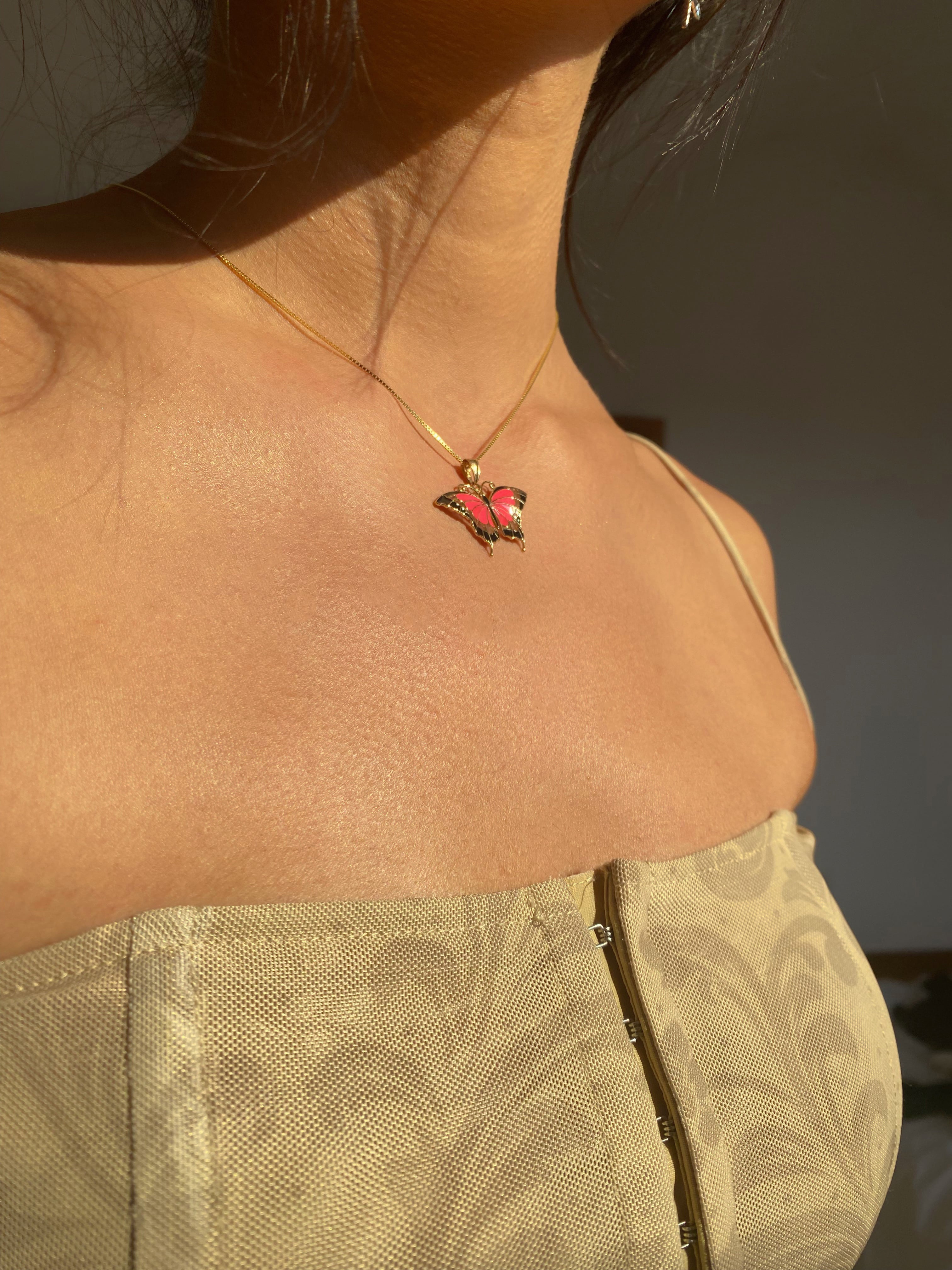 14K Pink Enameled Butterfly Pendant