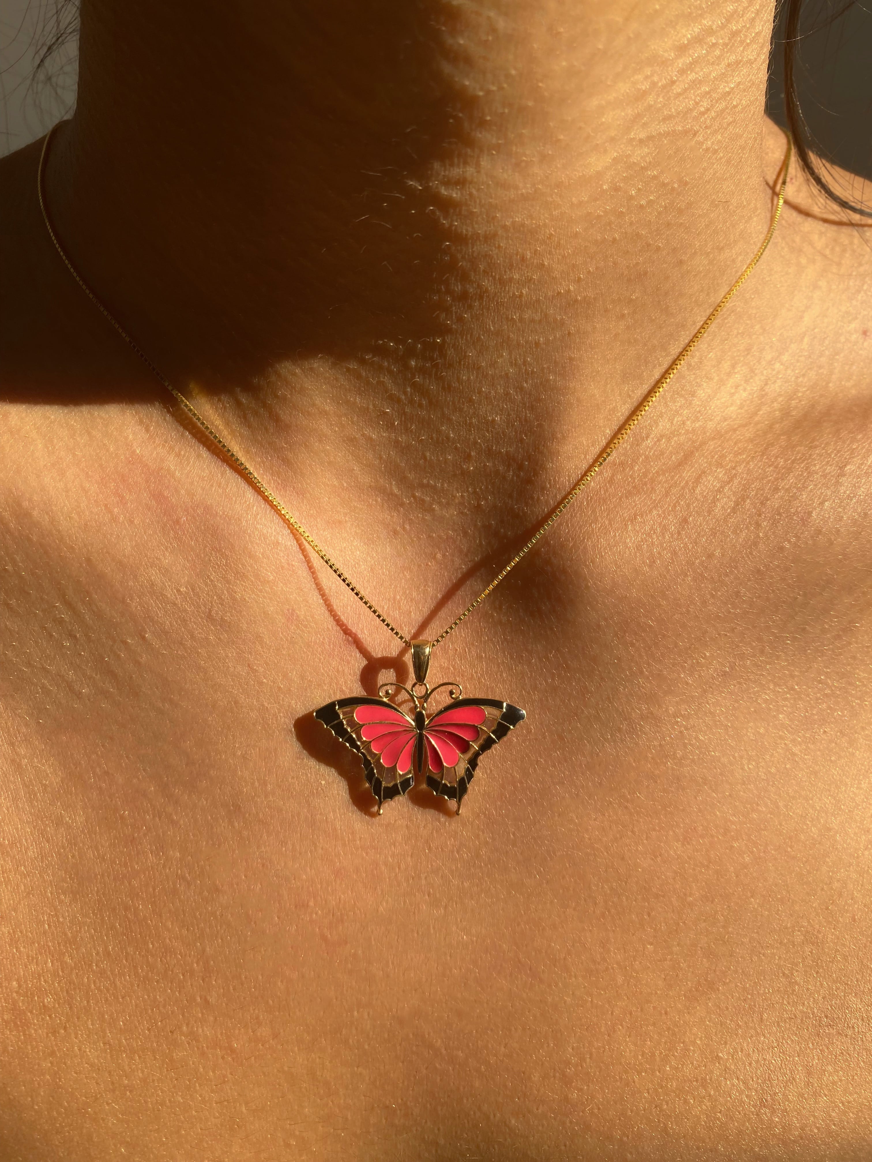 14K Pink Enameled Butterfly Pendant