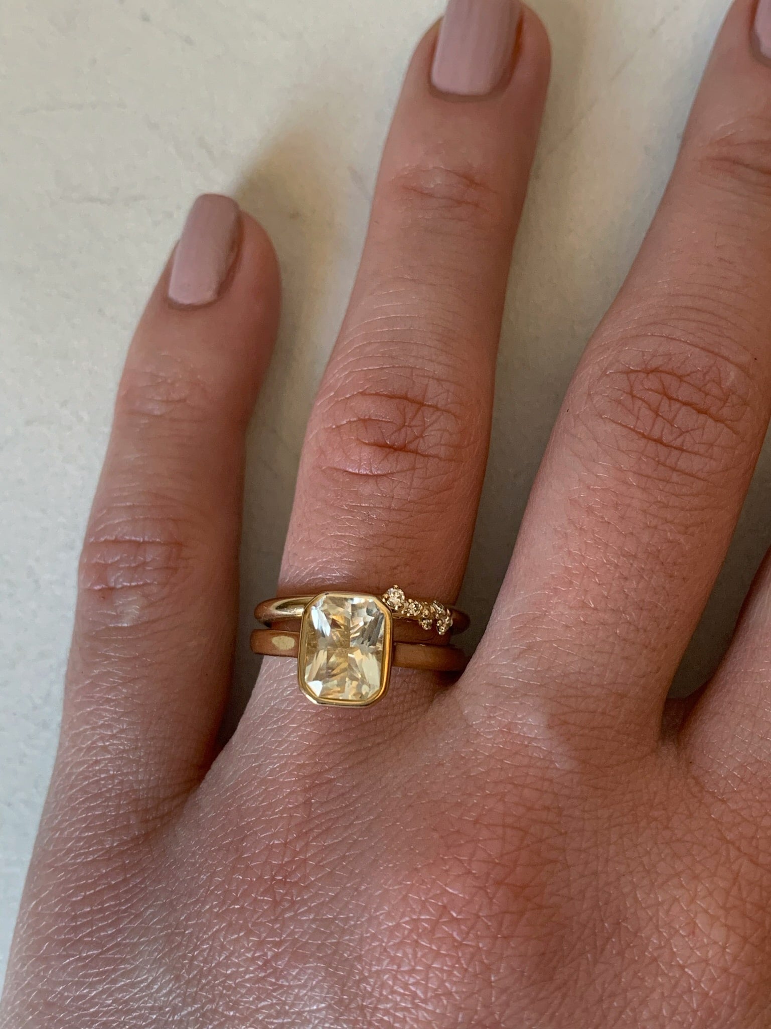 Bezel Emerald Cut Labradorite Ring