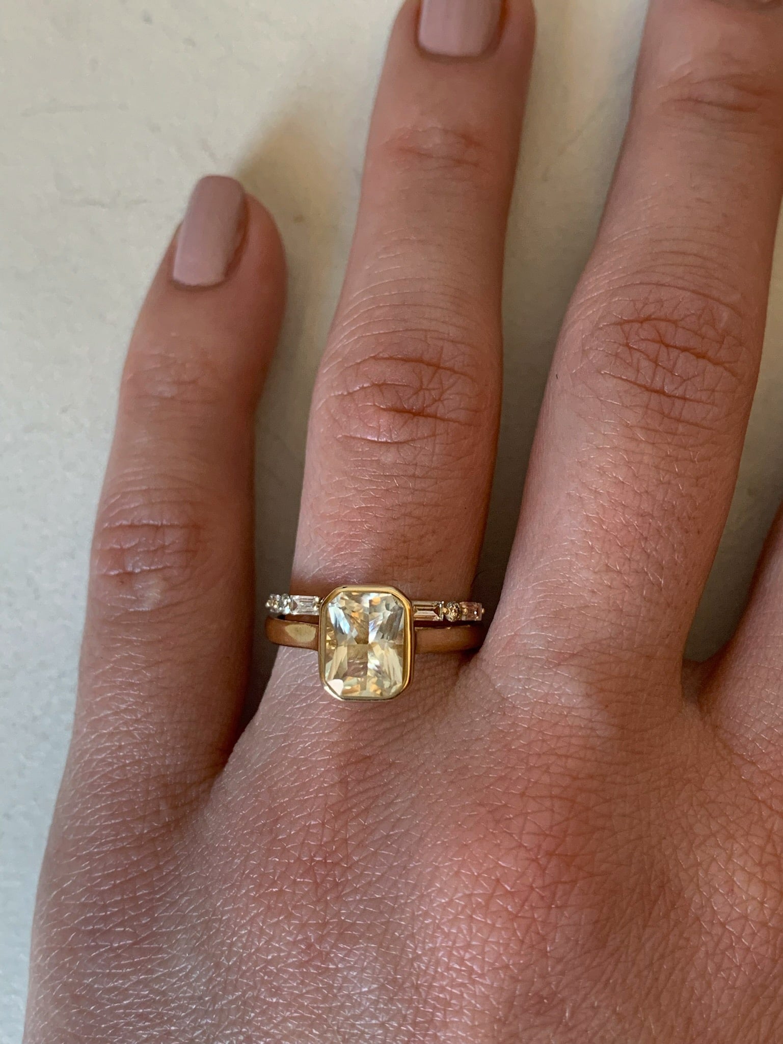 Bezel Emerald Cut Labradorite Ring