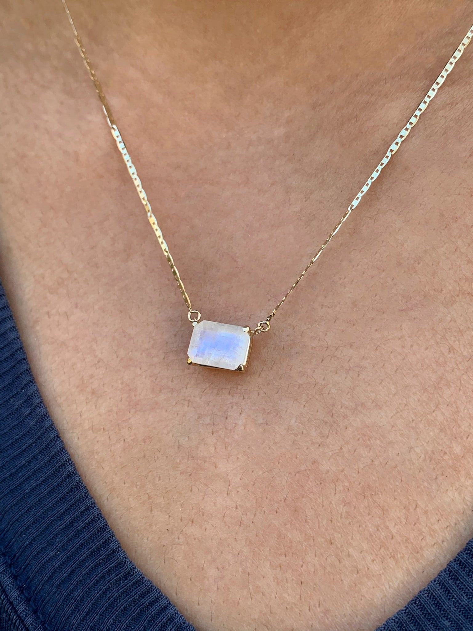 Solitaire Emerald Cut Moonstone Necklace