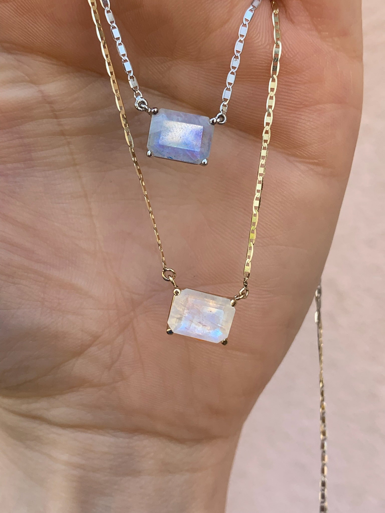Solitaire Emerald Cut Moonstone Necklace