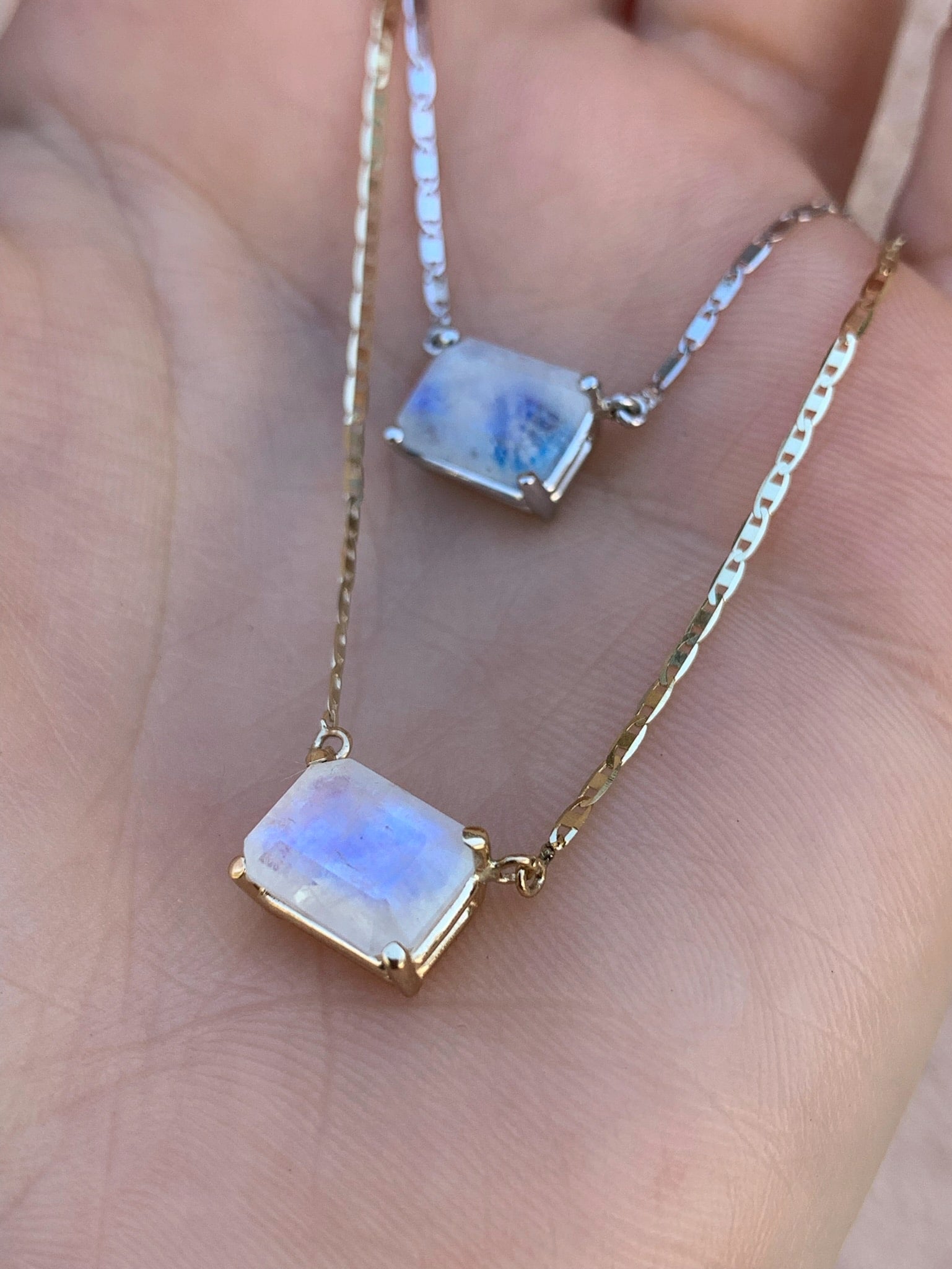 Solitaire Emerald Cut Moonstone Necklace