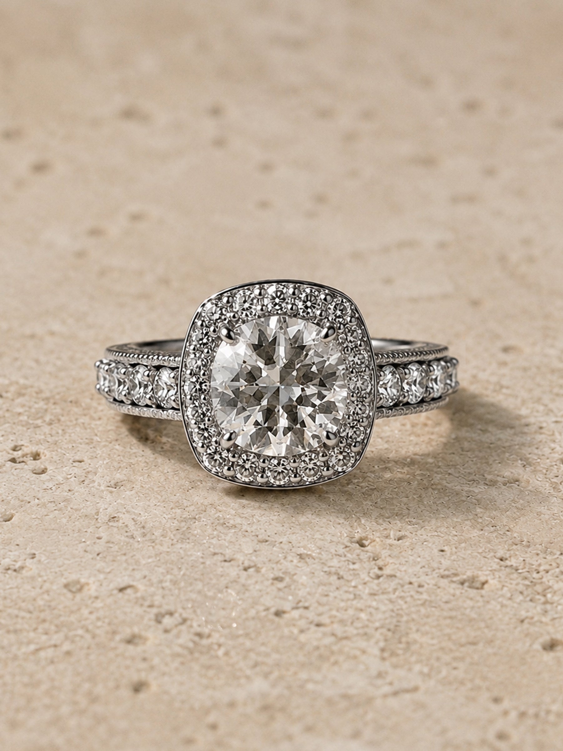 Round Diamond Cushion Halo Engagement Ring