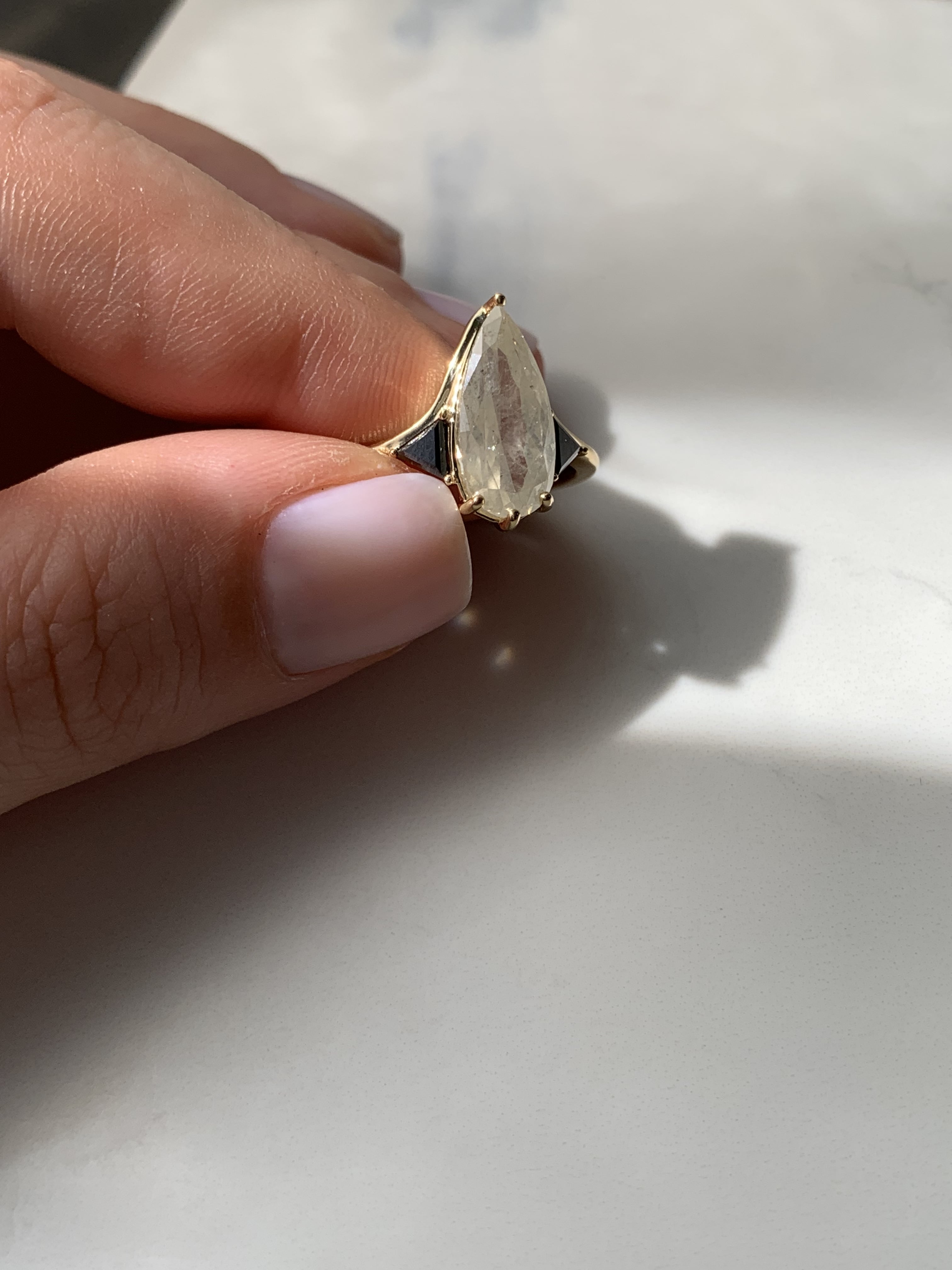 Elegant 14K Rose Gold & Black Quartz Engagement Ring | Aurumluminos