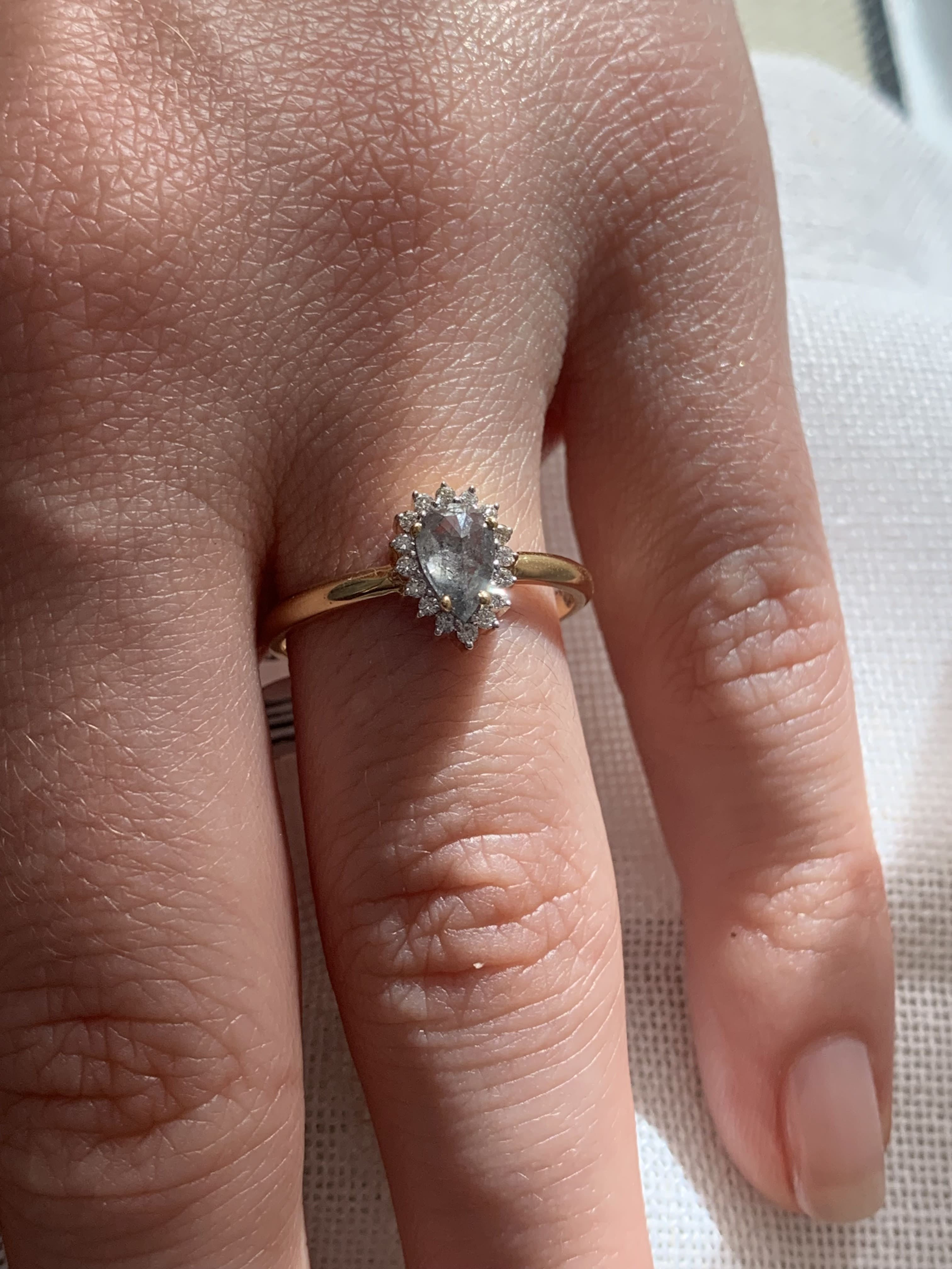 Custom Salt and Pepper Diamond Pear with Halo Engagement Ring