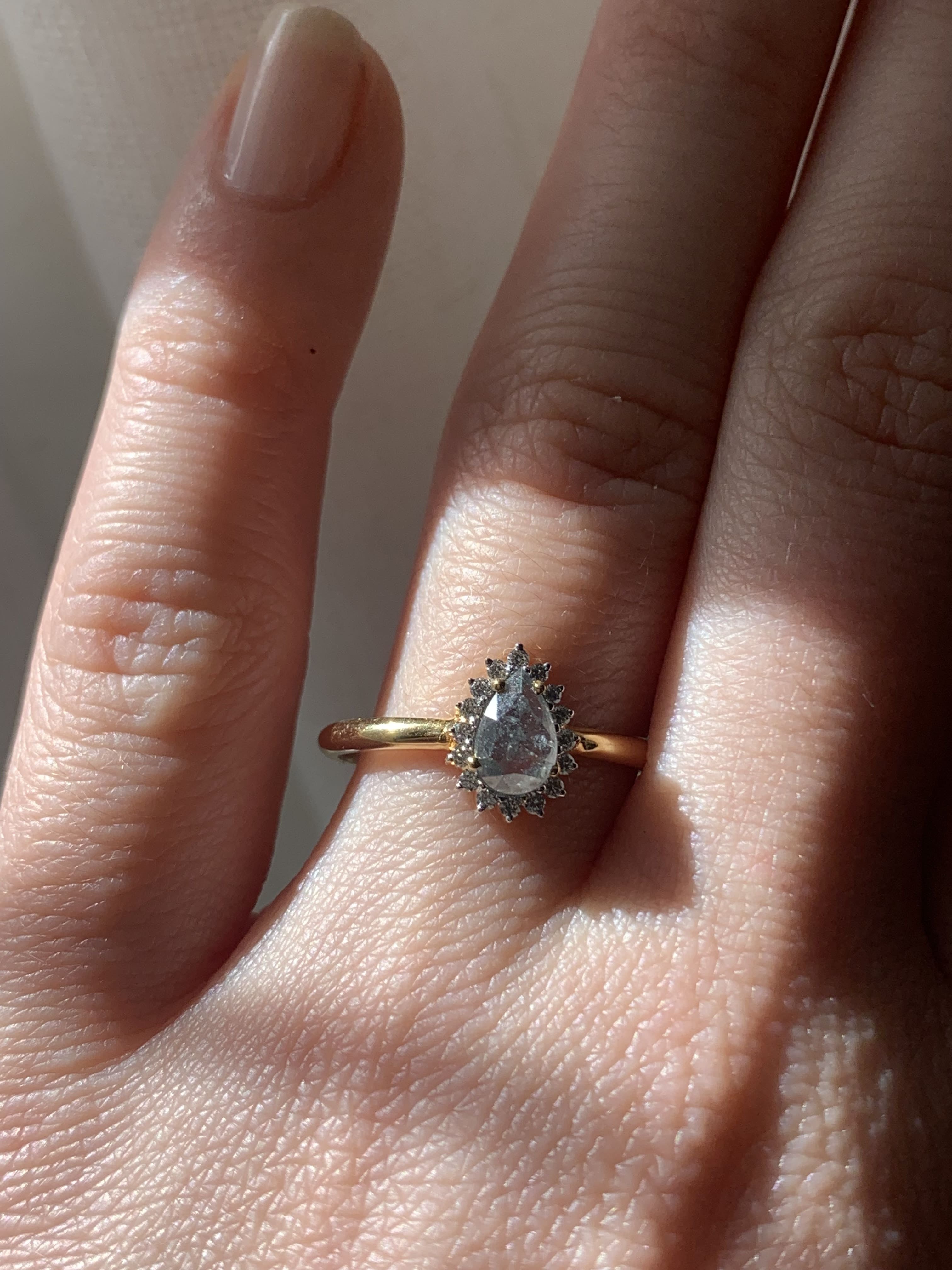 Custom Salt and Pepper Diamond Pear with Halo Engagement Ring