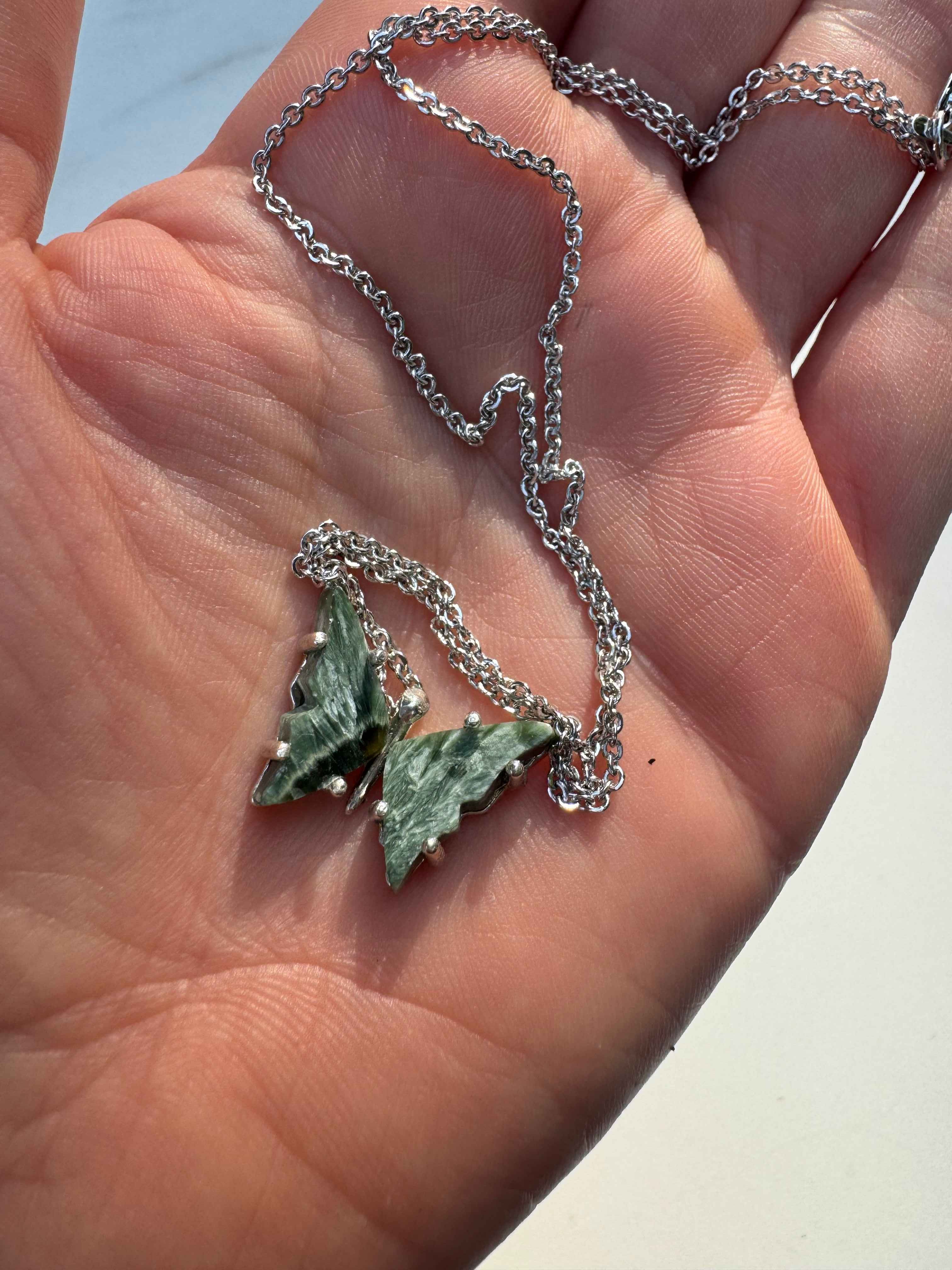 Green Seraphinite Butterfly Necklace