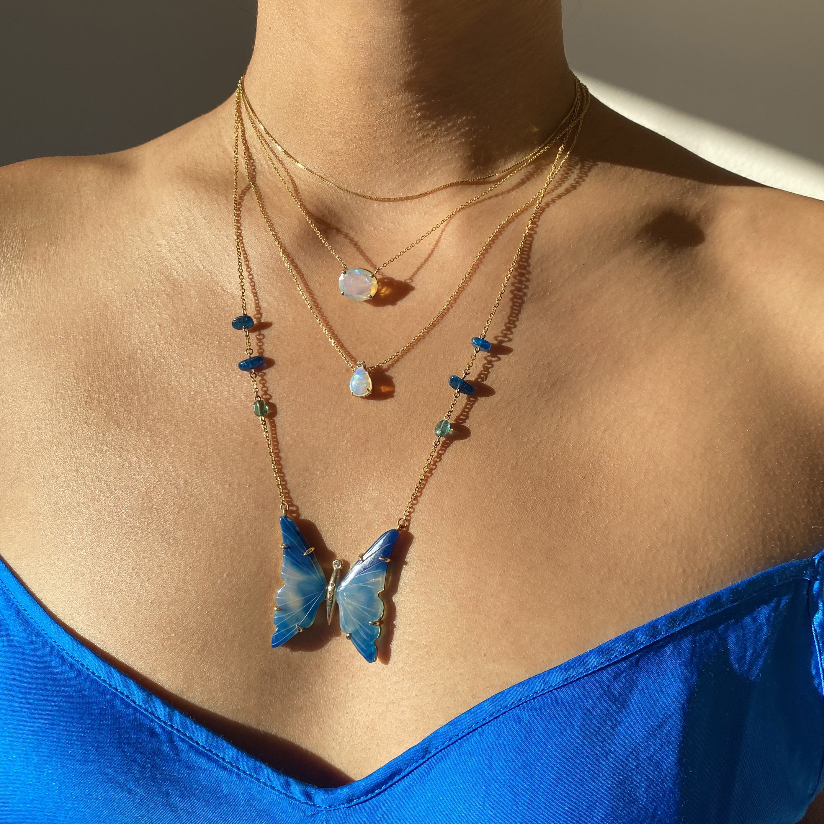 Handmade Gold & Sapphire Blue Butterfly Necklace