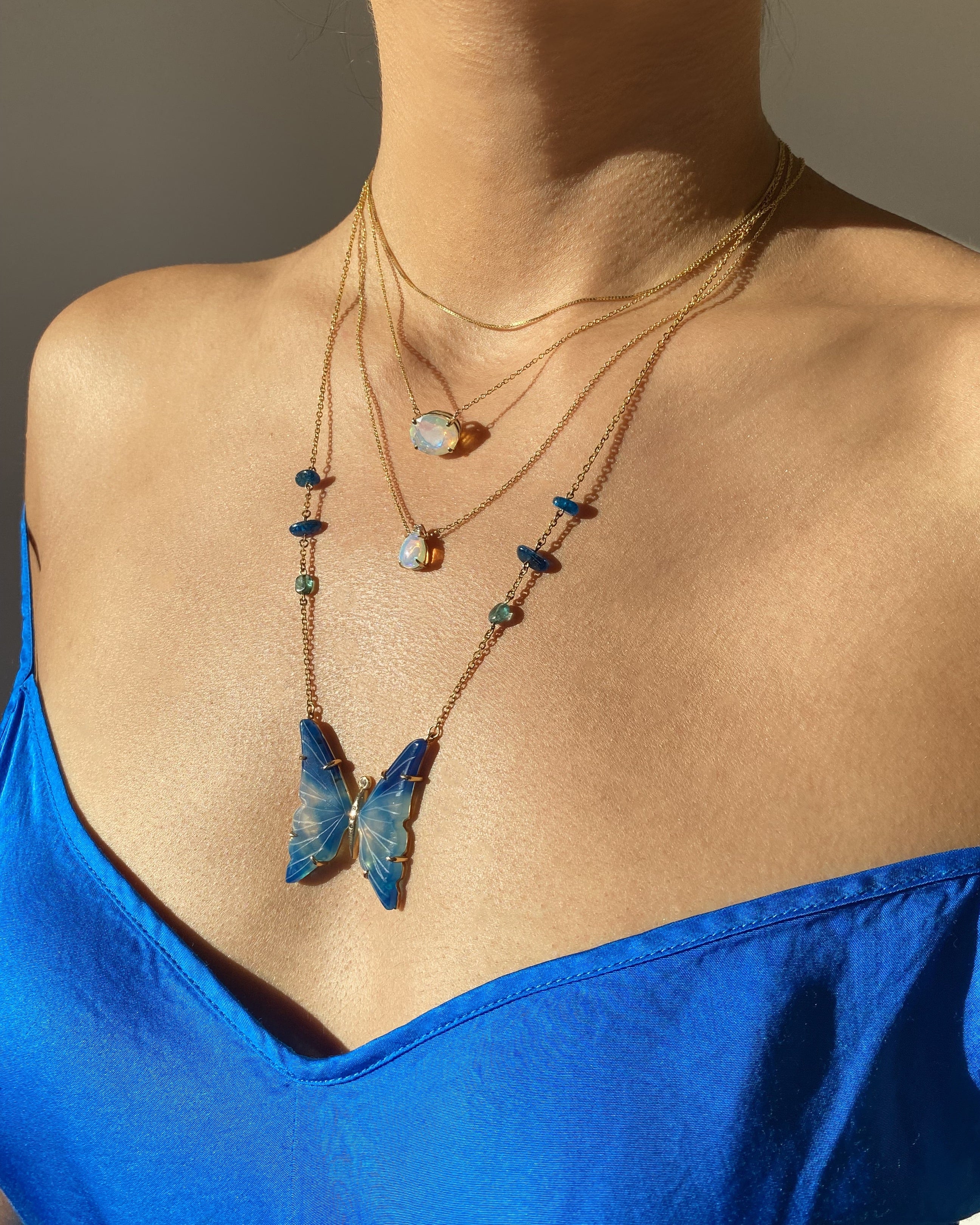 Handmade Gold & Sapphire Blue Butterfly Necklace