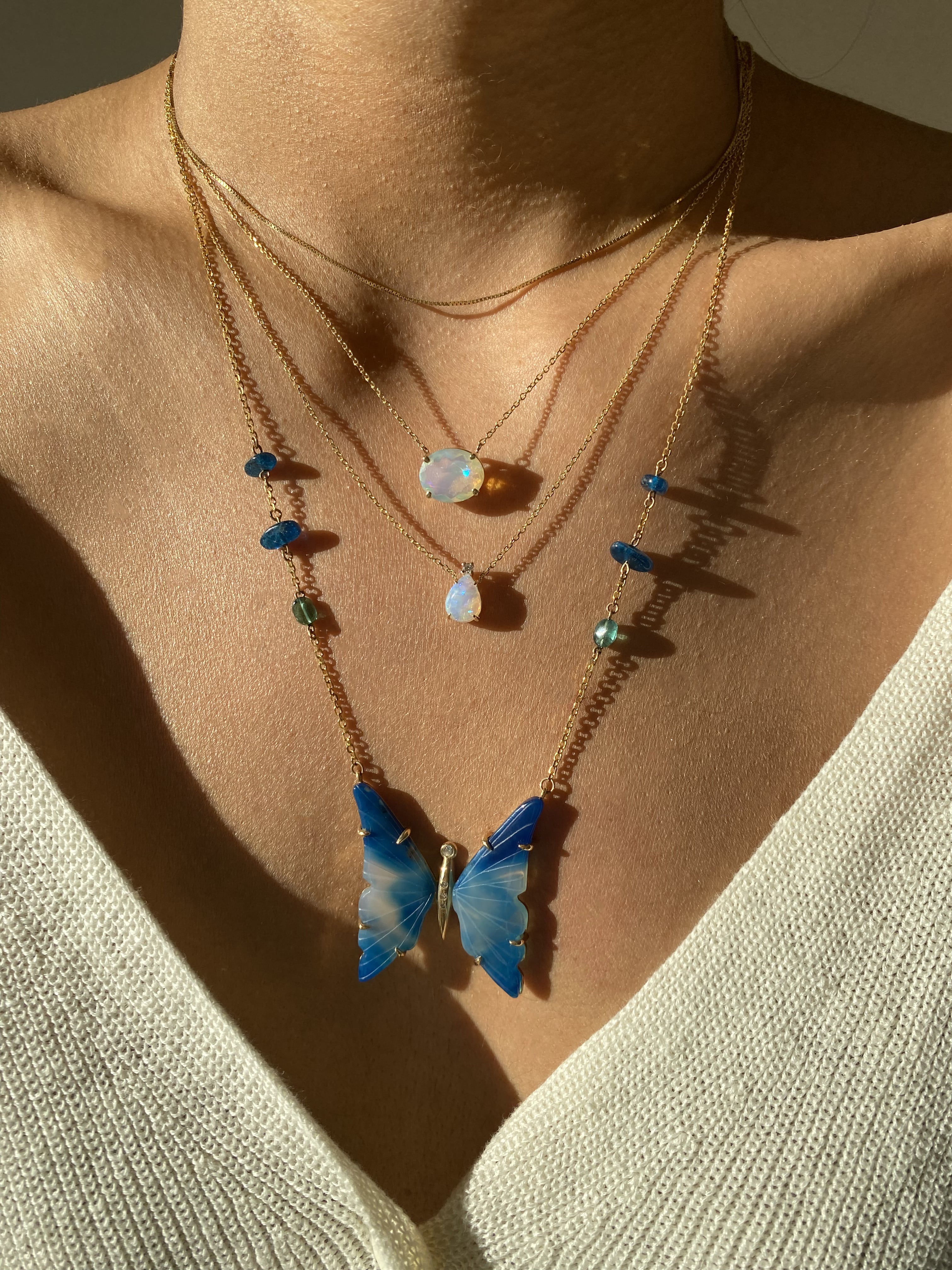 Handmade Gold & Sapphire Blue Butterfly Necklace