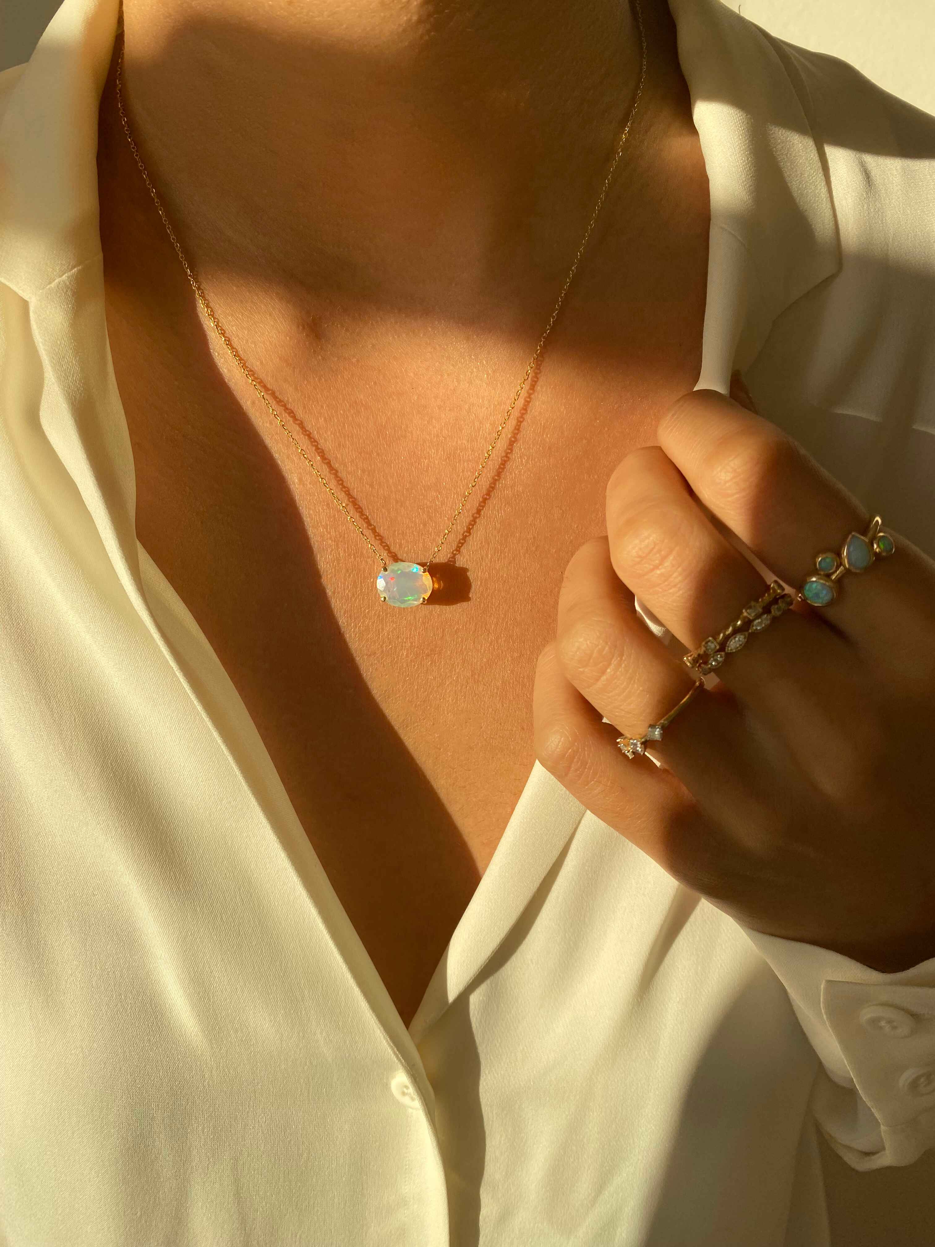 Solitaire Oval Opal Necklace