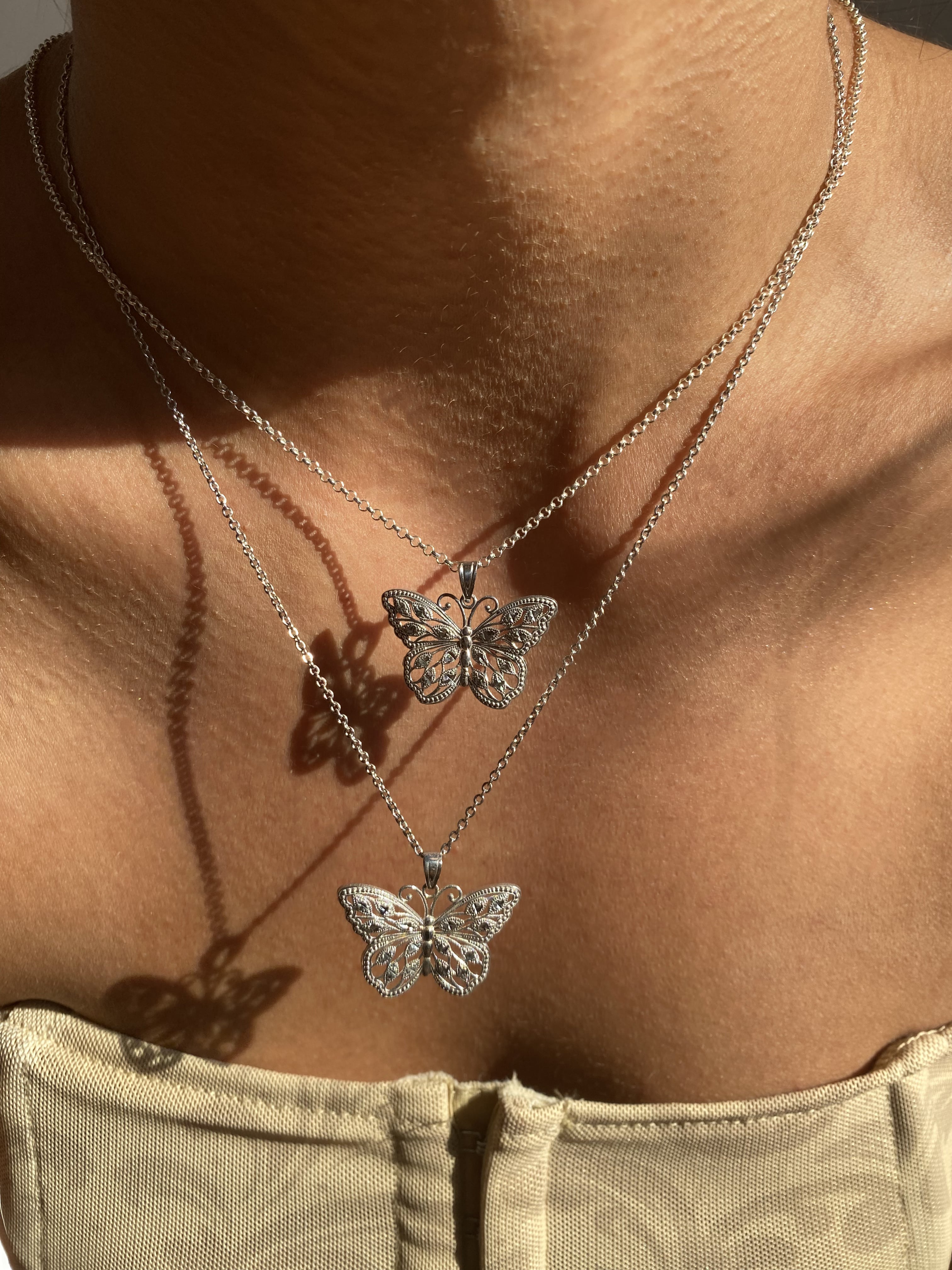 14k White Gold Butterfly Necklace