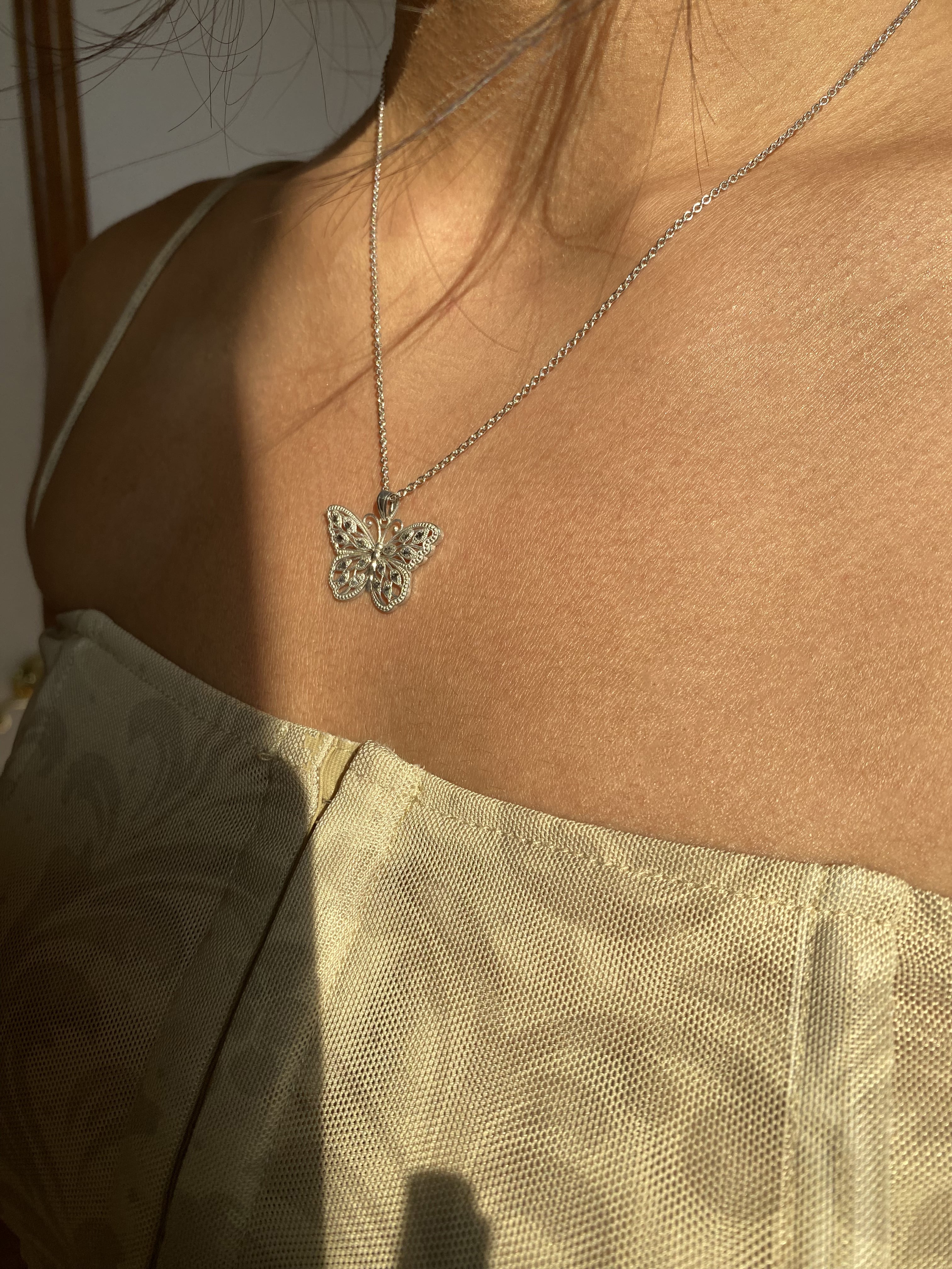 14k White Gold Butterfly Necklace