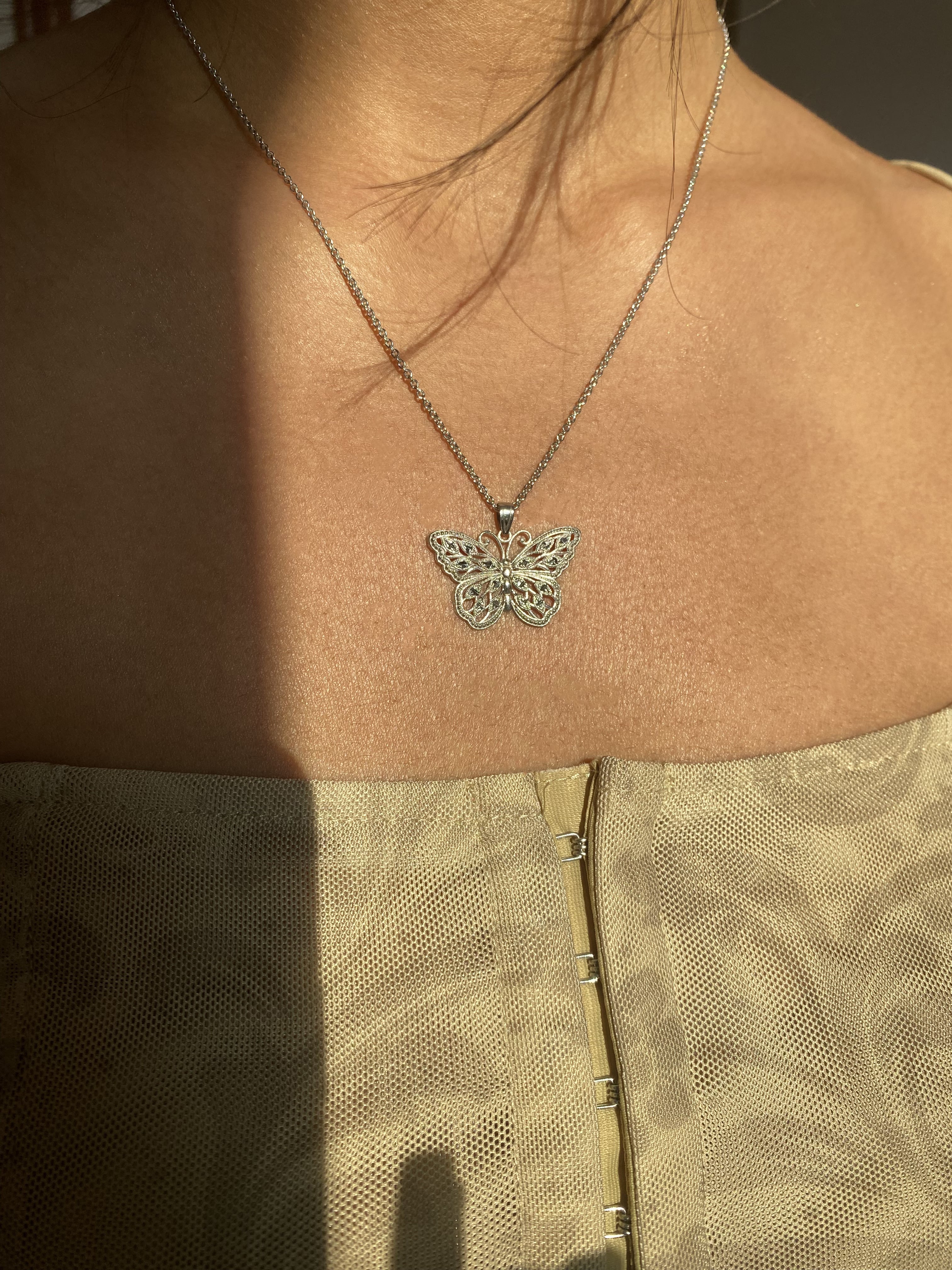 14k White Gold Butterfly Necklace