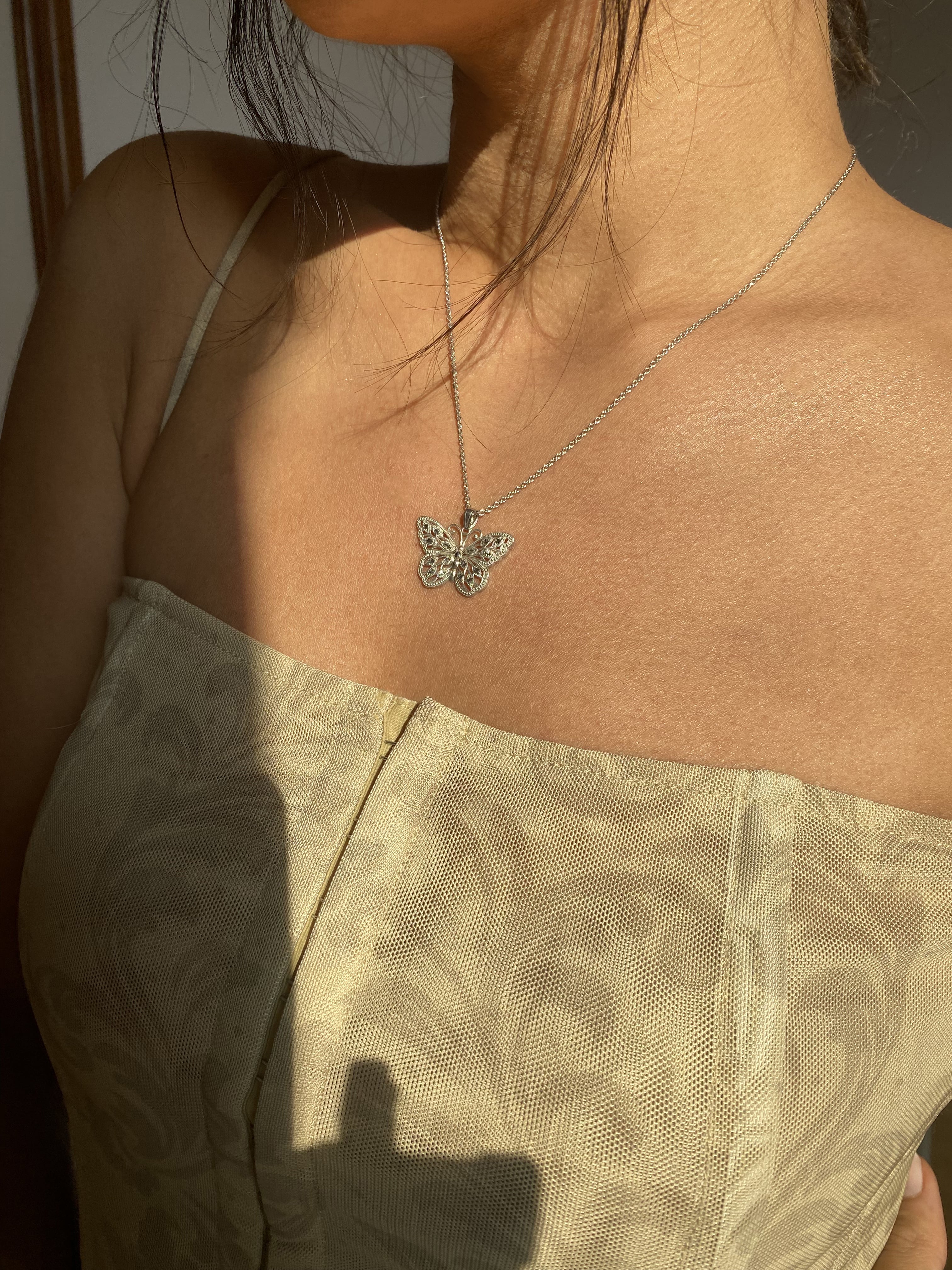 14k White Gold Butterfly Necklace