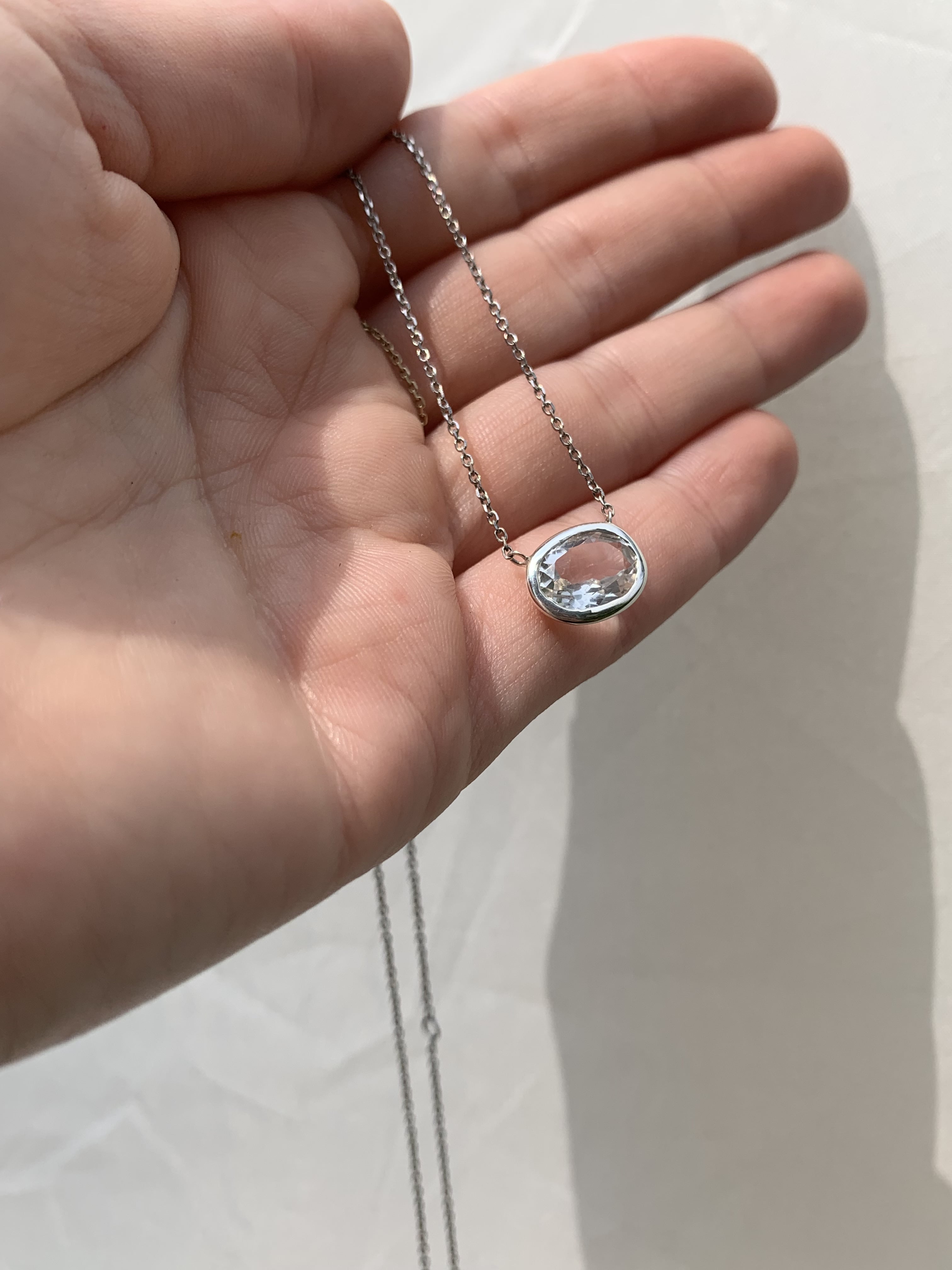 Solitaire White Topaz Oval Necklace