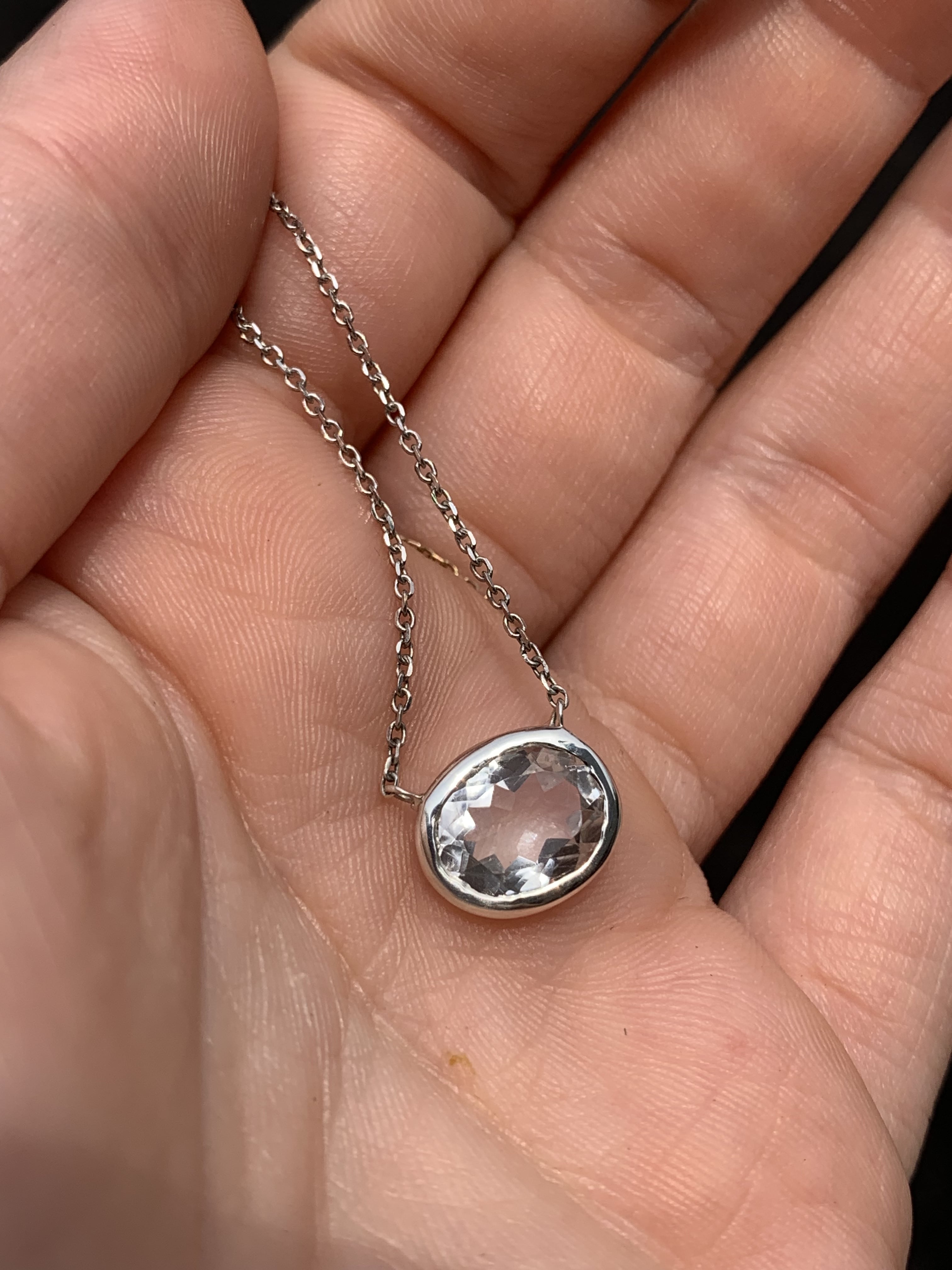 Solitaire White Topaz Oval Necklace