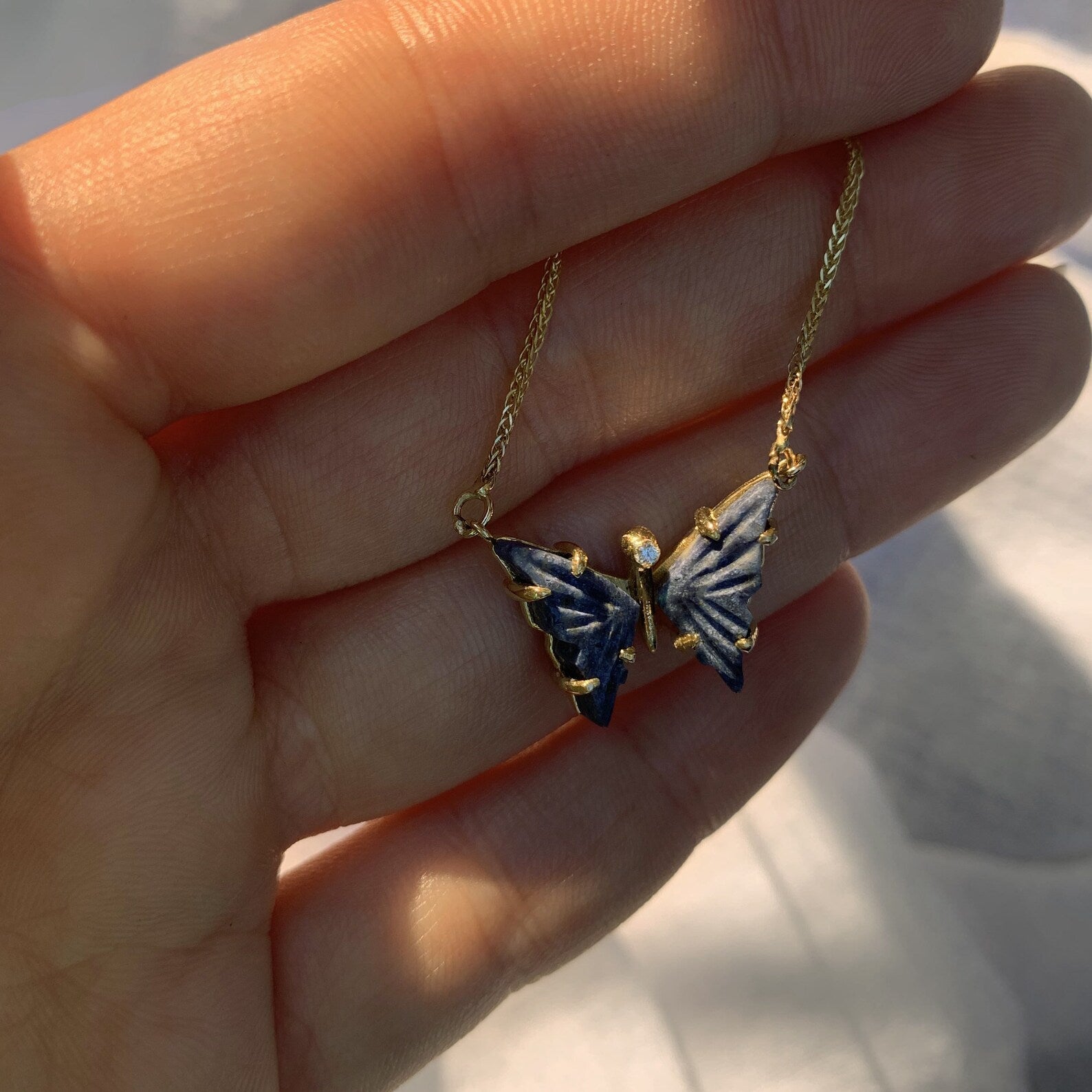 Blue Quartz Butterfly Necklace