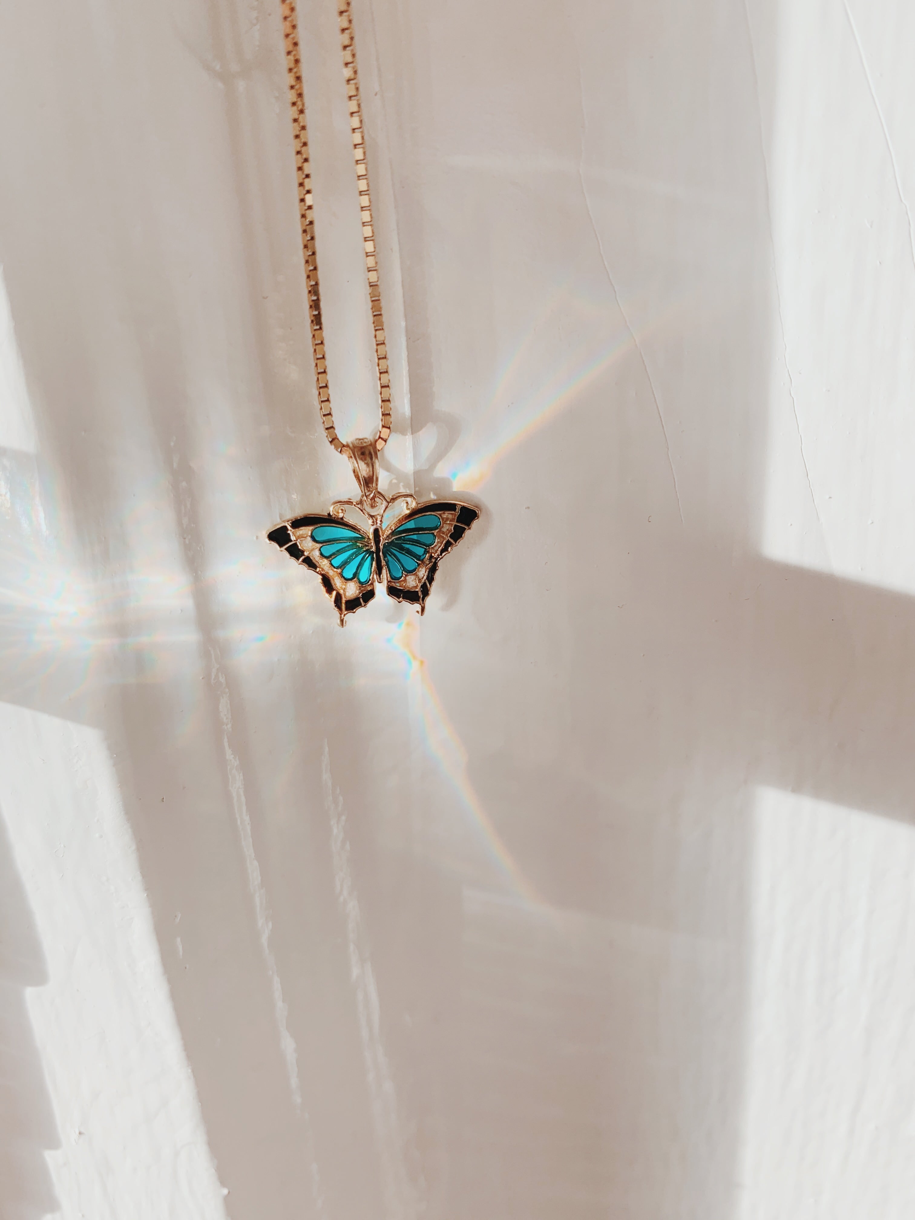 14K Small Aqua Blue Enameled Wings Butterfly Charm