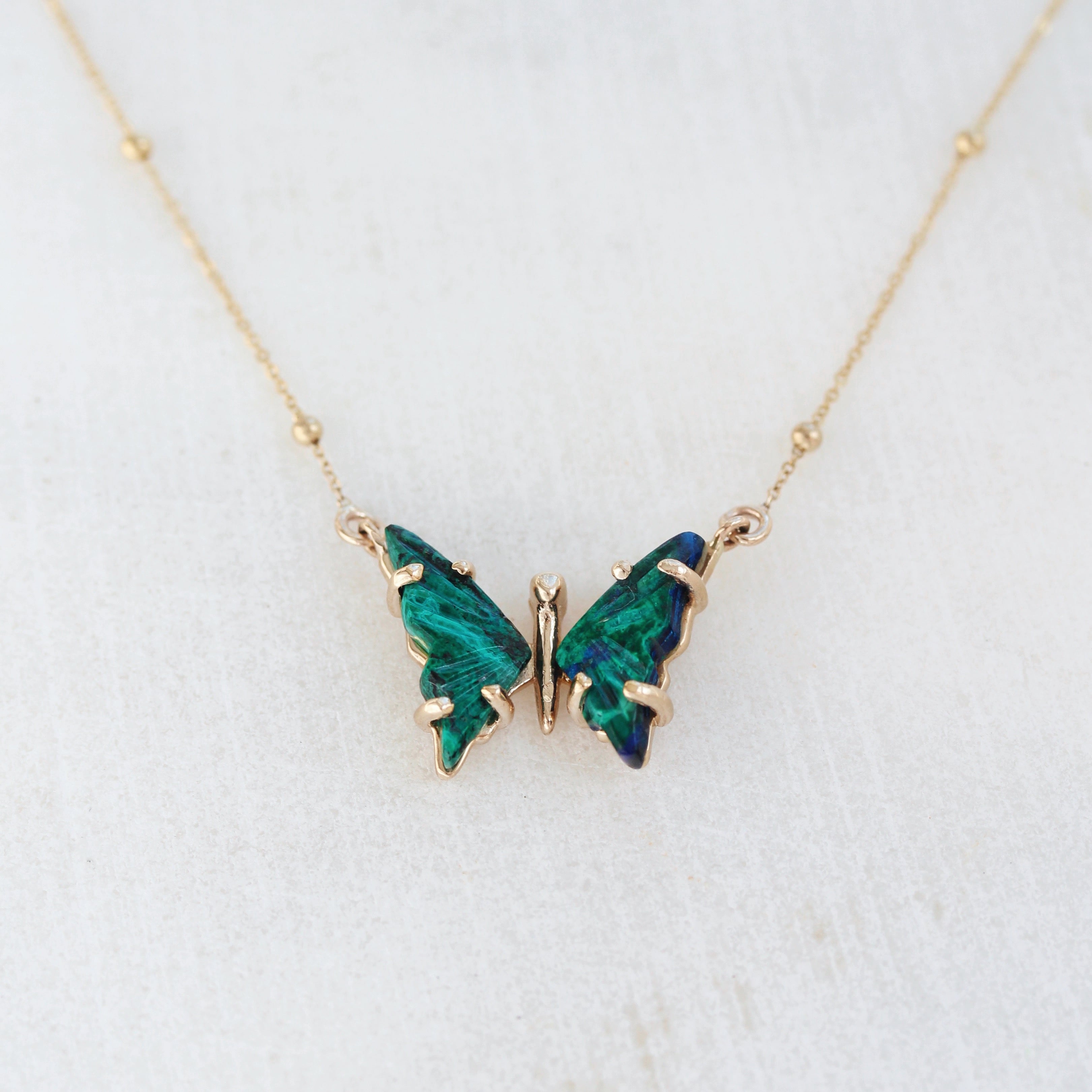 Azurite Gold Butterfly Necklace