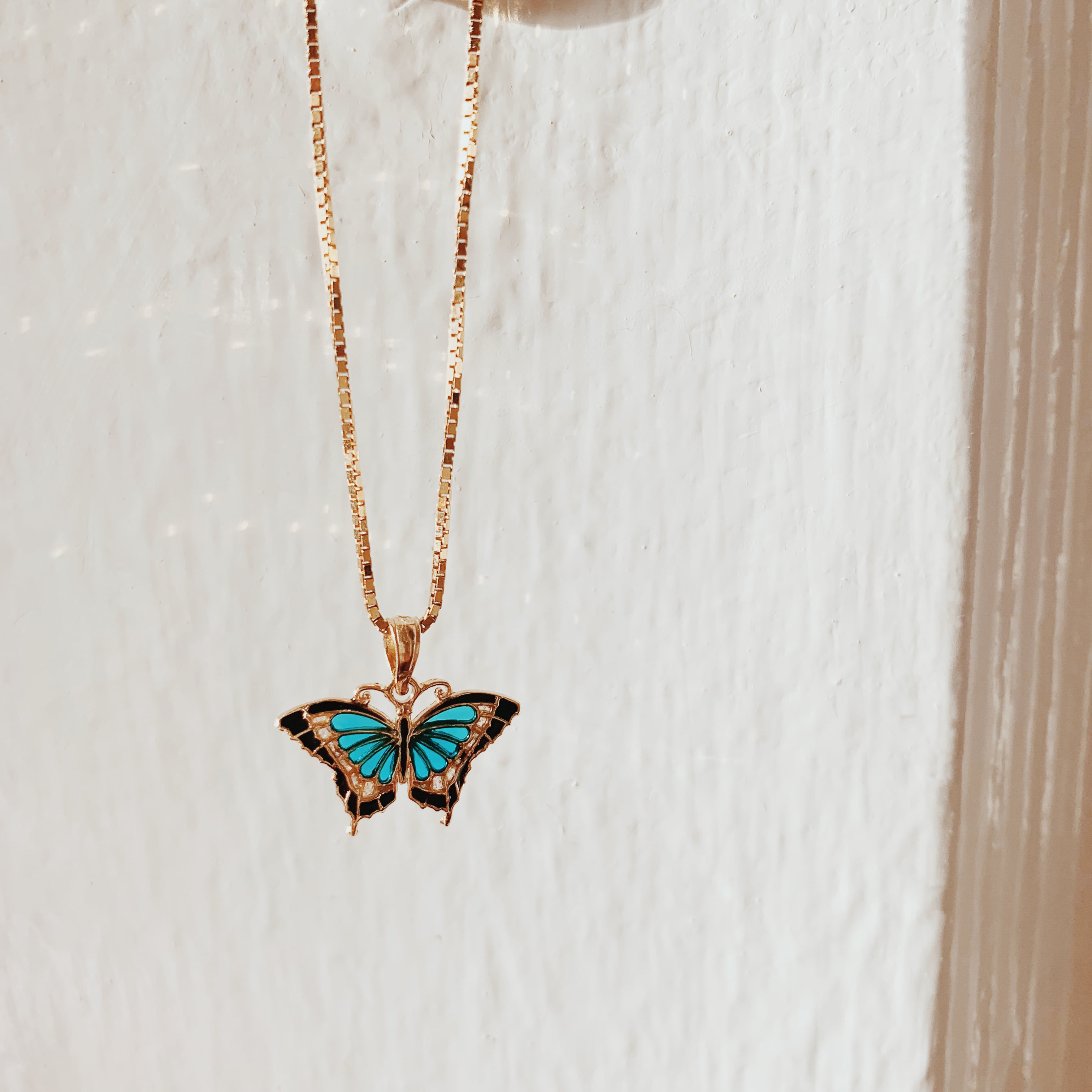 14K Small Aqua Blue Enameled Wings Butterfly Charm