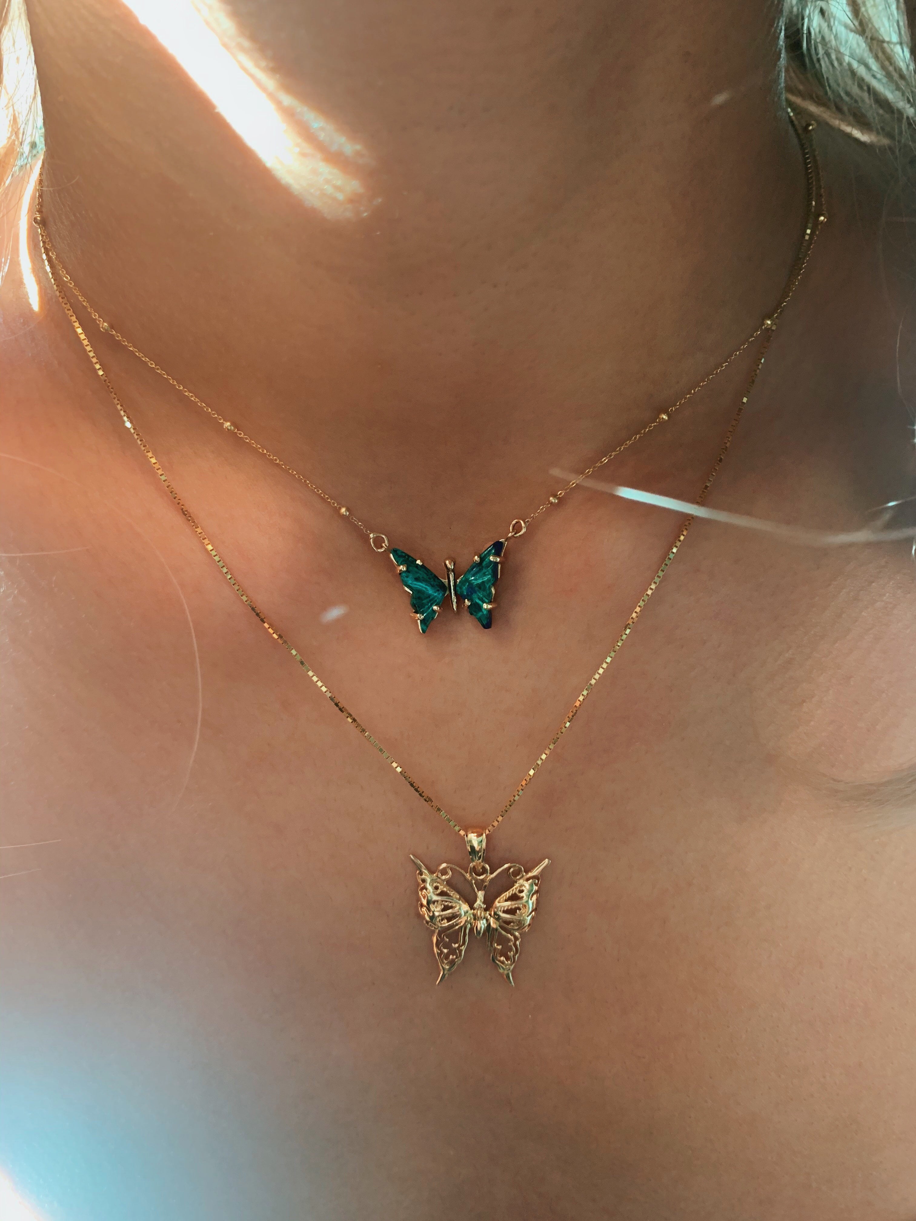 Azurite Gold Butterfly Necklace