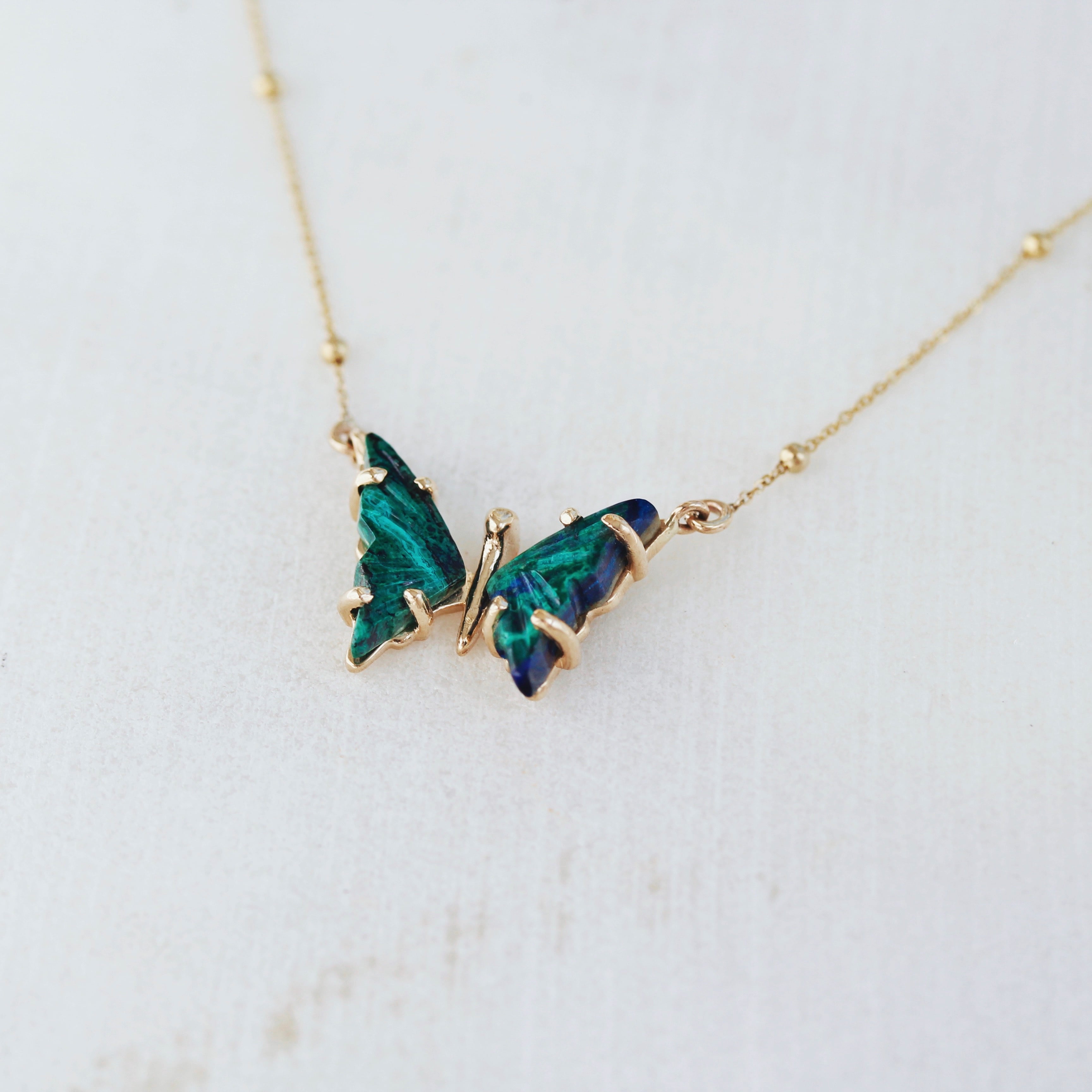 Azurite Gold Butterfly Necklace