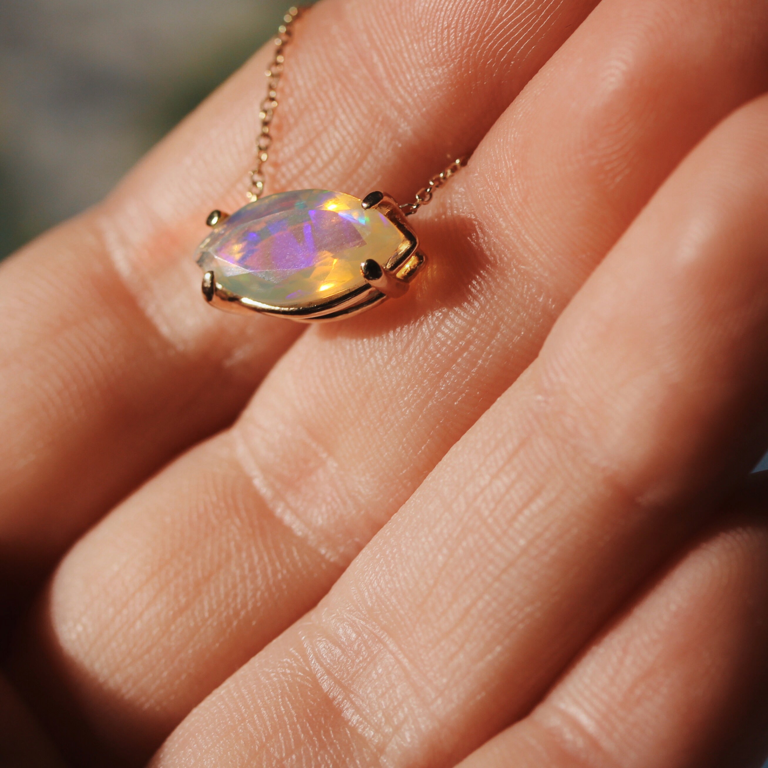 Solitaire Marquise Opal Necklace