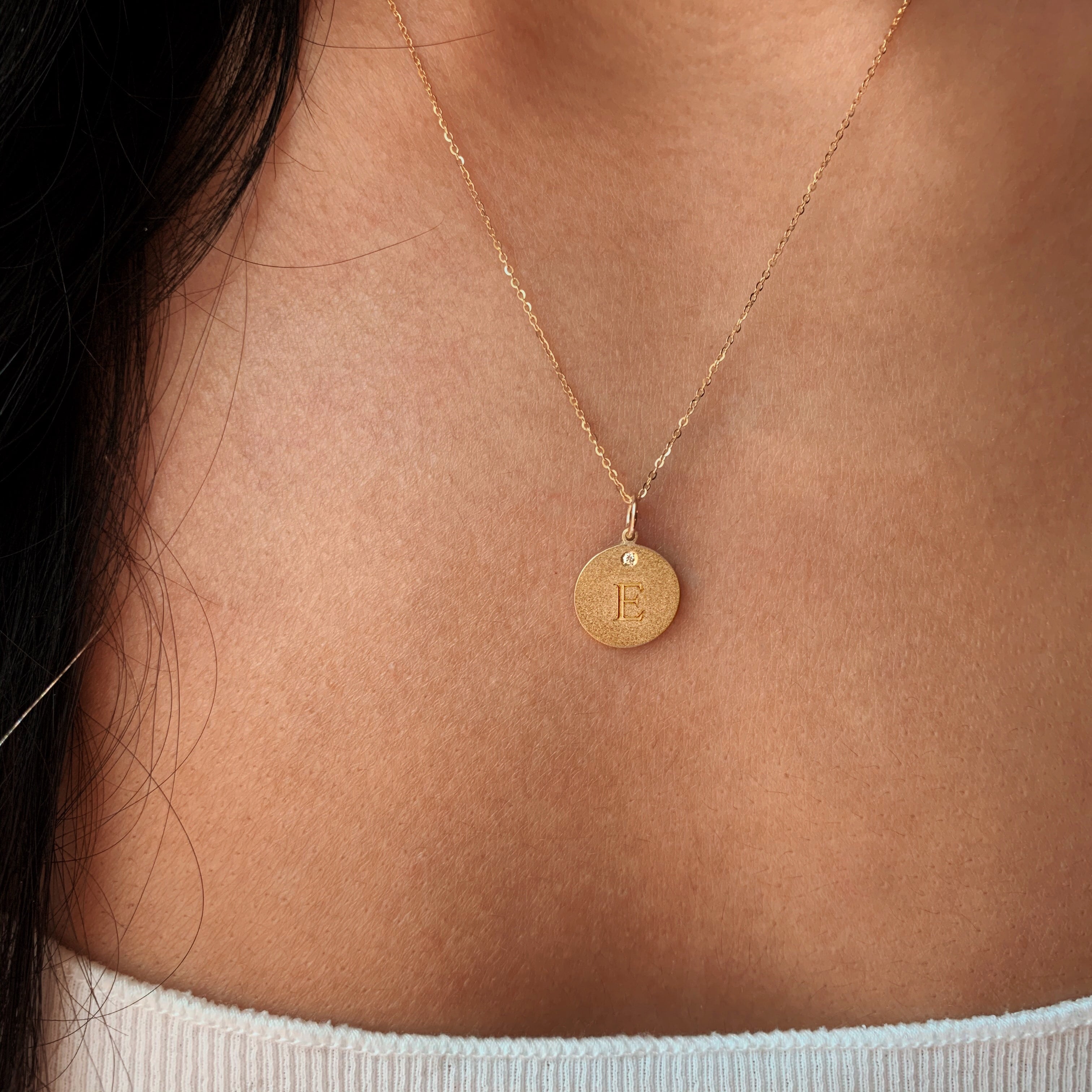 Engravable Dainty Coin Diamond Necklace